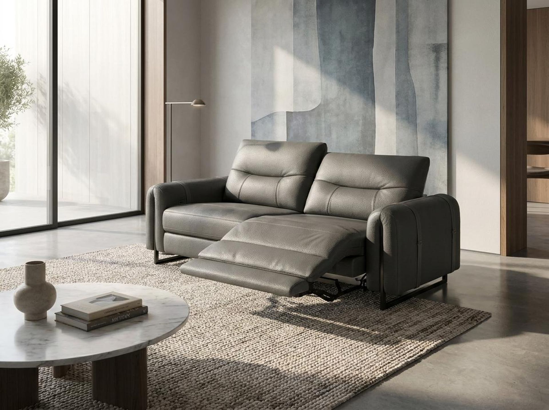 Fergus Relaxed Seat,Electric Recliner Mechanism, 2 Seater ( 2 RR), Chelsea Grey Aura Leather Essential