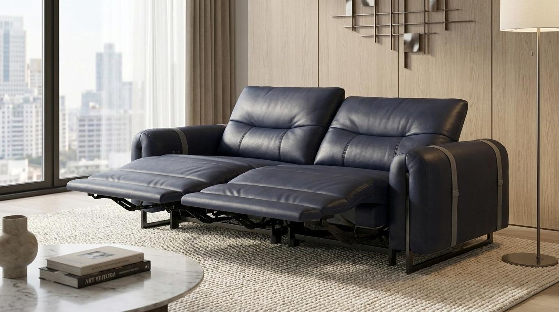 Fergus Relaxed Seat,Electric Recliner Mechanism, 2 Seater ( 2 RR), Arctic Blue Zenith Leather Essential