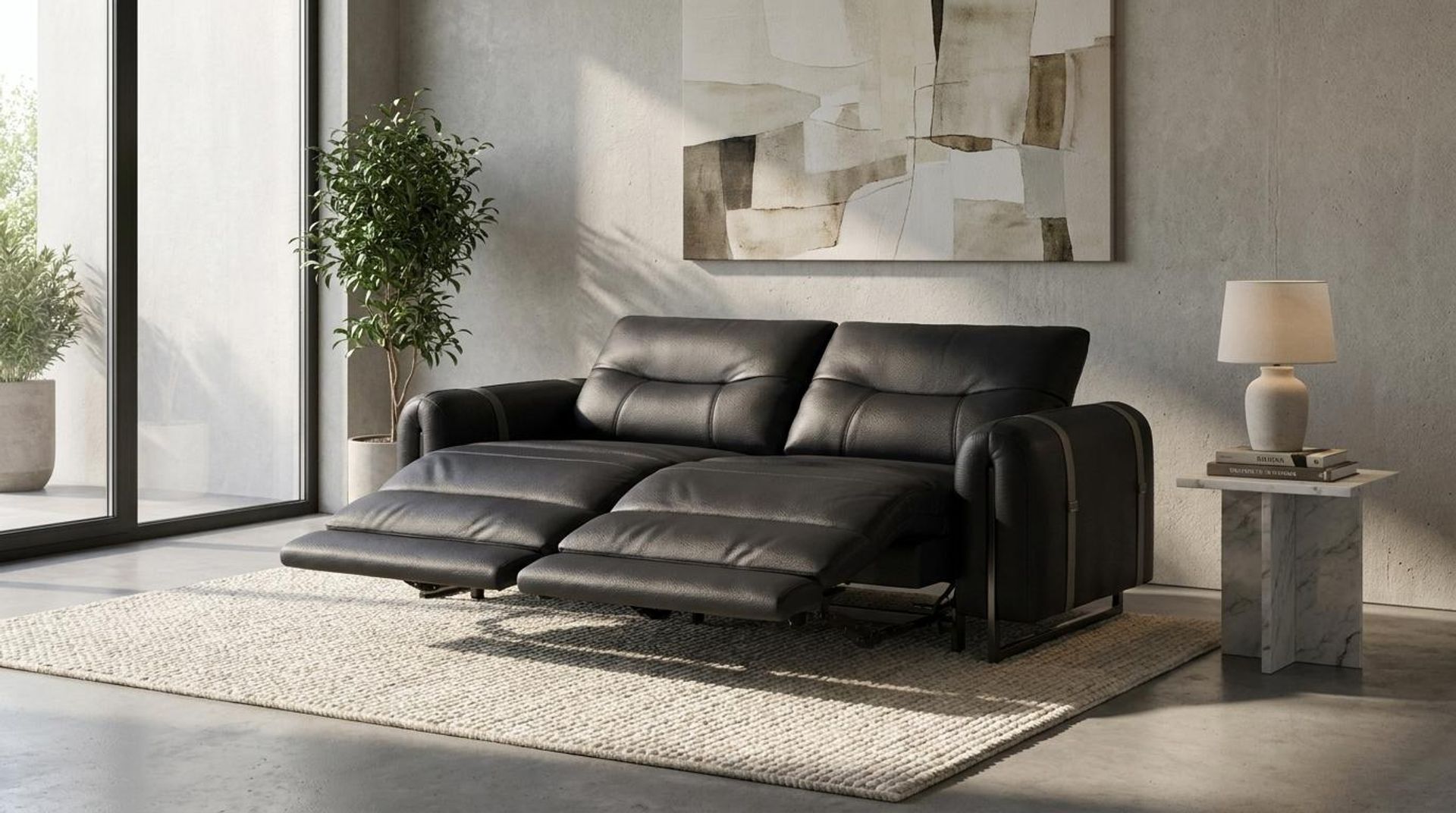 Fergus Relaxed Seat,Electric Recliner Mechanism, 2 Seater ( 2 RR), Mellow Black Leather Essential