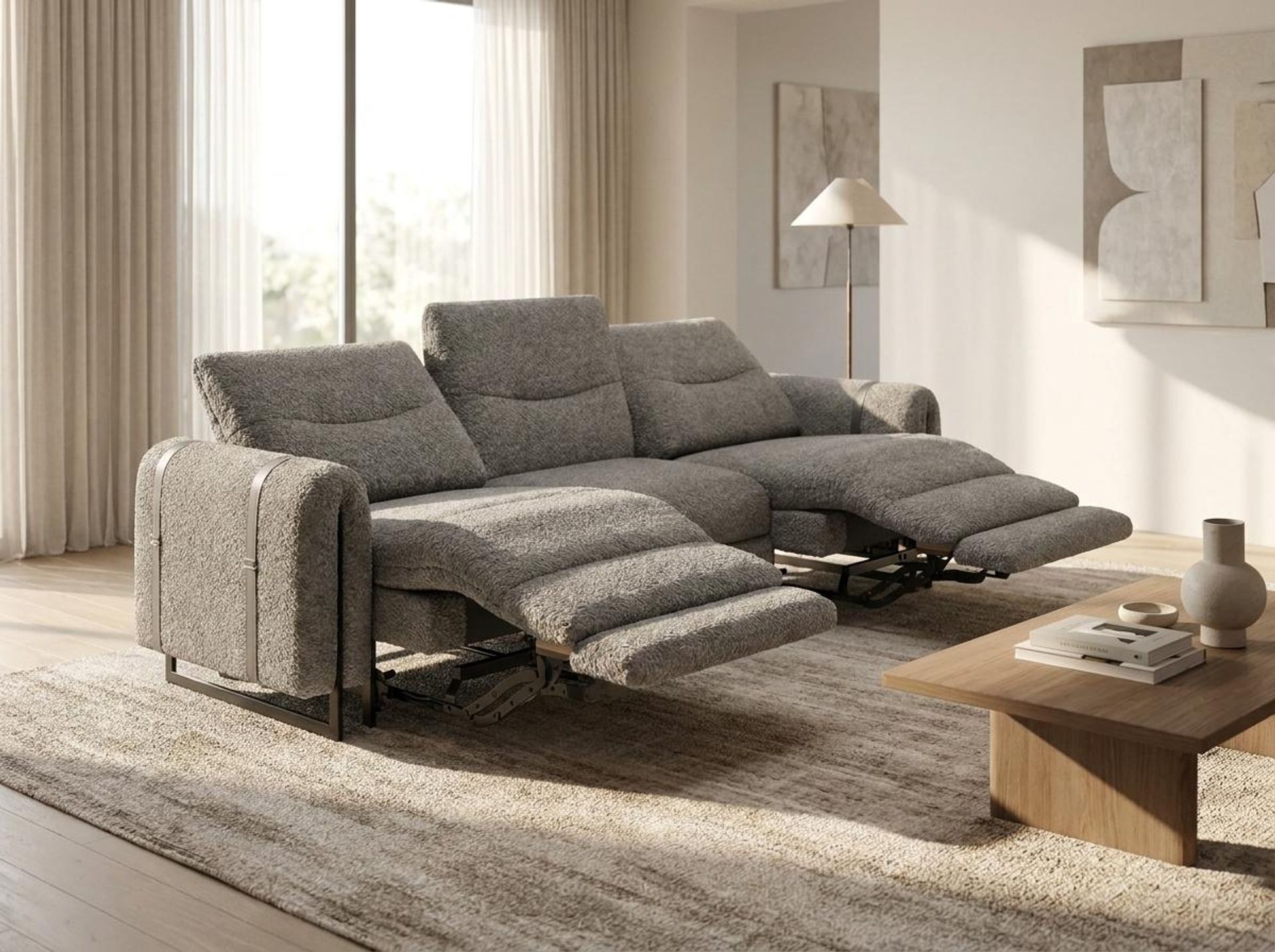 Fergus Relaxed Seat,Electric Recliner Mechanism, 3 Seater (2 RR), Clay Beige Elite