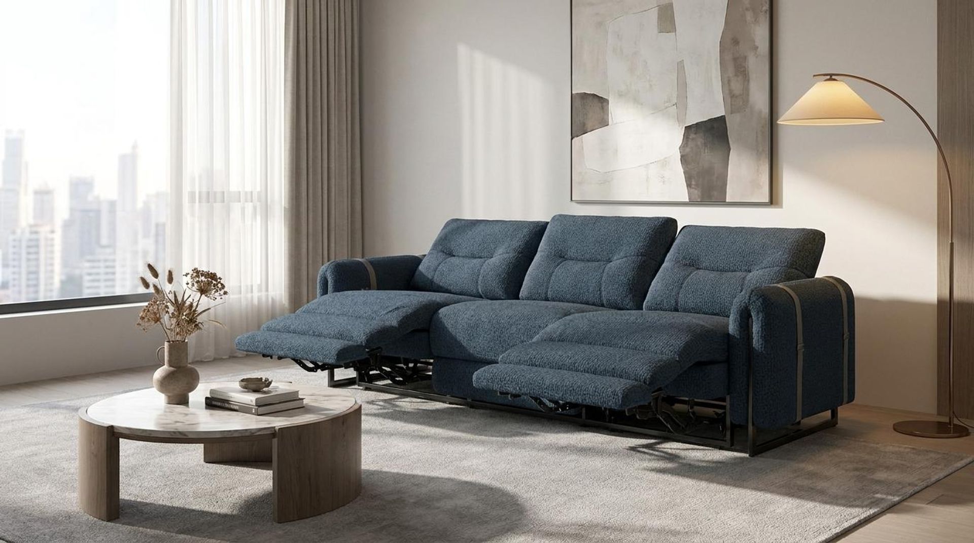 Fergus Relaxed Seat,Electric Recliner Mechanism, 3 Seater (3 RR), Royal Ink Elite