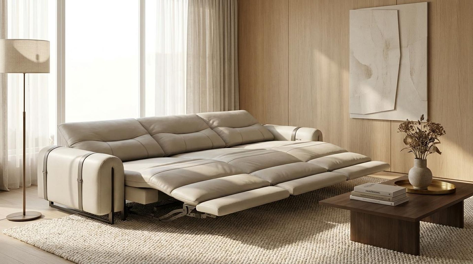 Fergus Relaxed Seat,Electric Recliner Mechanism, 3 Seater (3 RR), Alabaster Veil Vegan Leather
