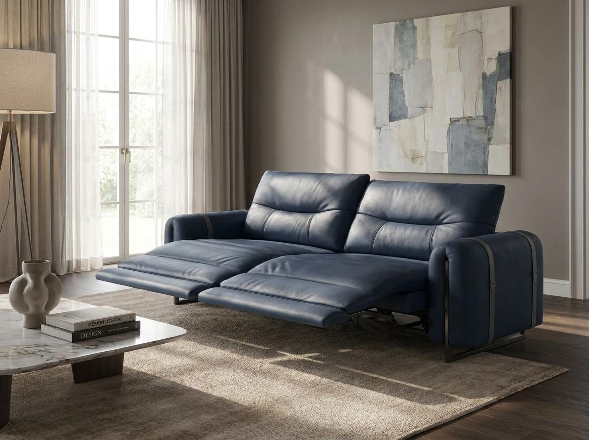 Fergus Relaxed Seat,Electric Recliner Mechanism, 3 Seater (3 RR), Cobalt Vegan Leather