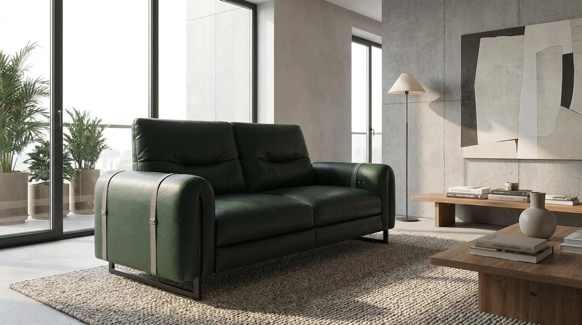Fergus Relaxed Seat,Static Mechanism, 2 Seater Sofa, Valencia Green Vegan Leather