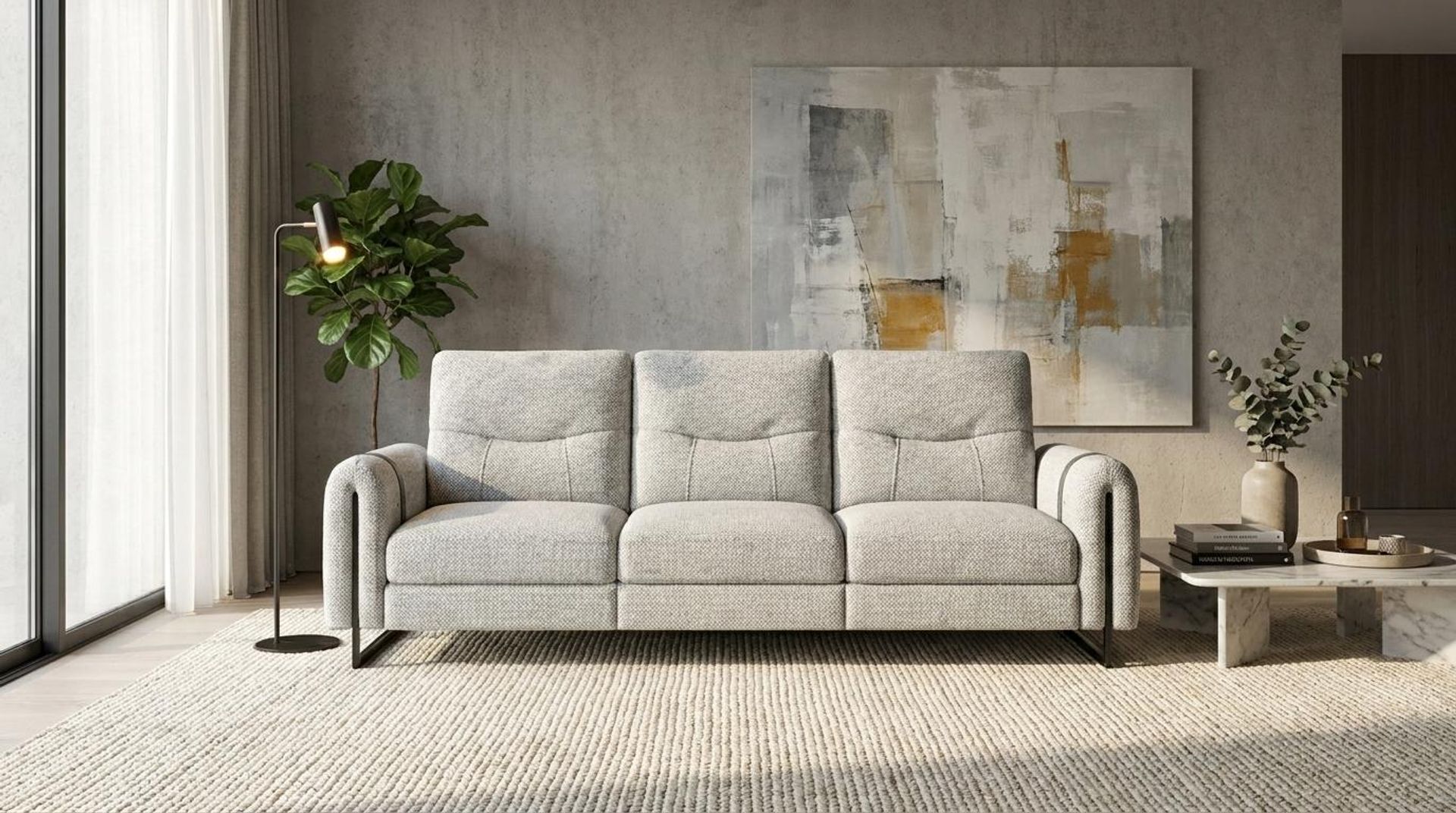 Fergus Relaxed Seat,Static Mechanism, 3 Seater Sofa, Opaline Snow Elite