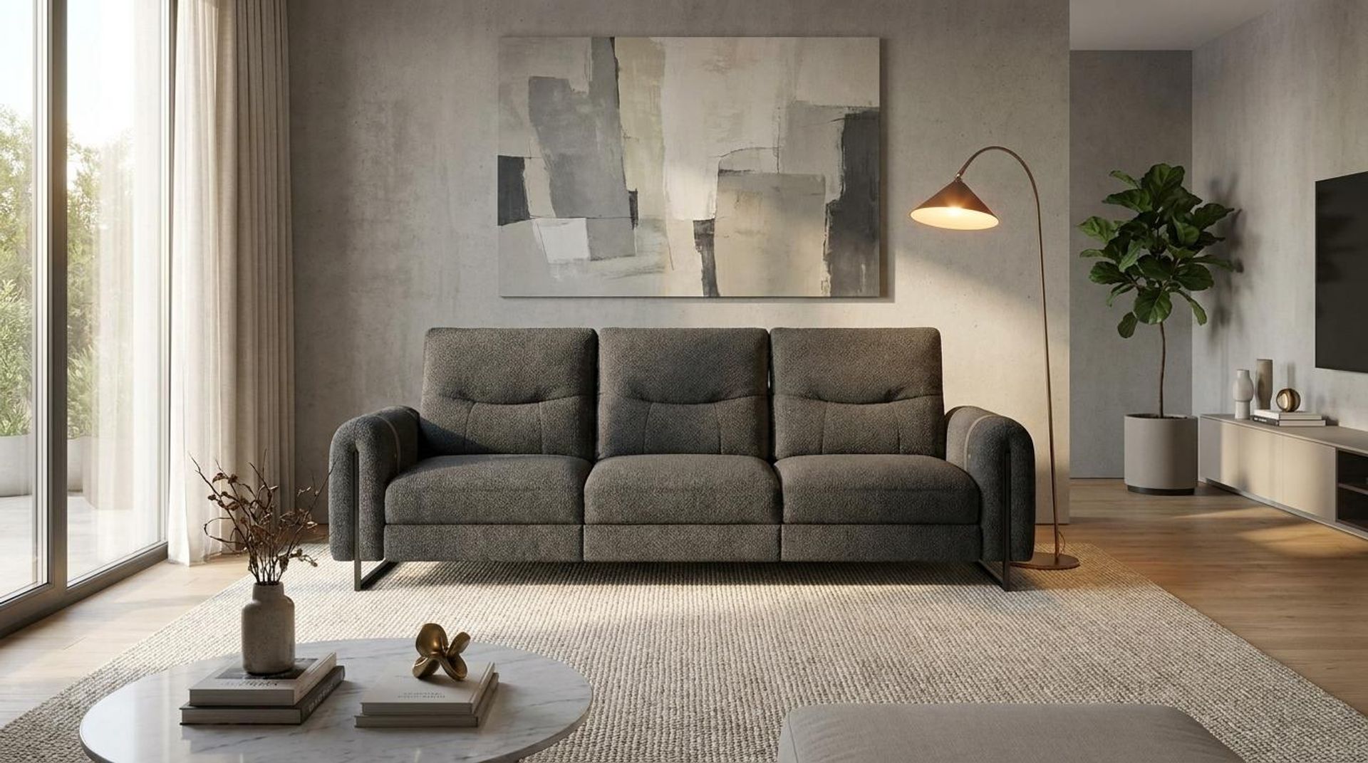 Fergus Relaxed Seat,Static Mechanism, 3 Seater Sofa, Graphite Charcoal Elite