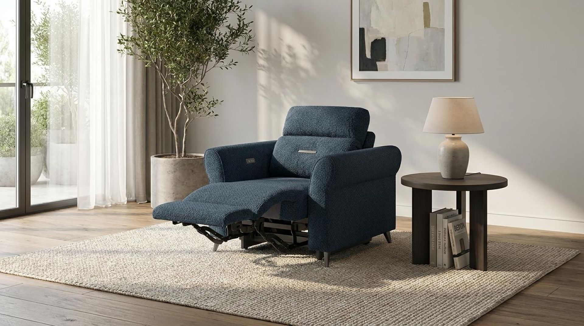 Florian Compact Seat,Electric Recliner Mechanism, 1 Seater ( 1 RR), Royal Ink Elite