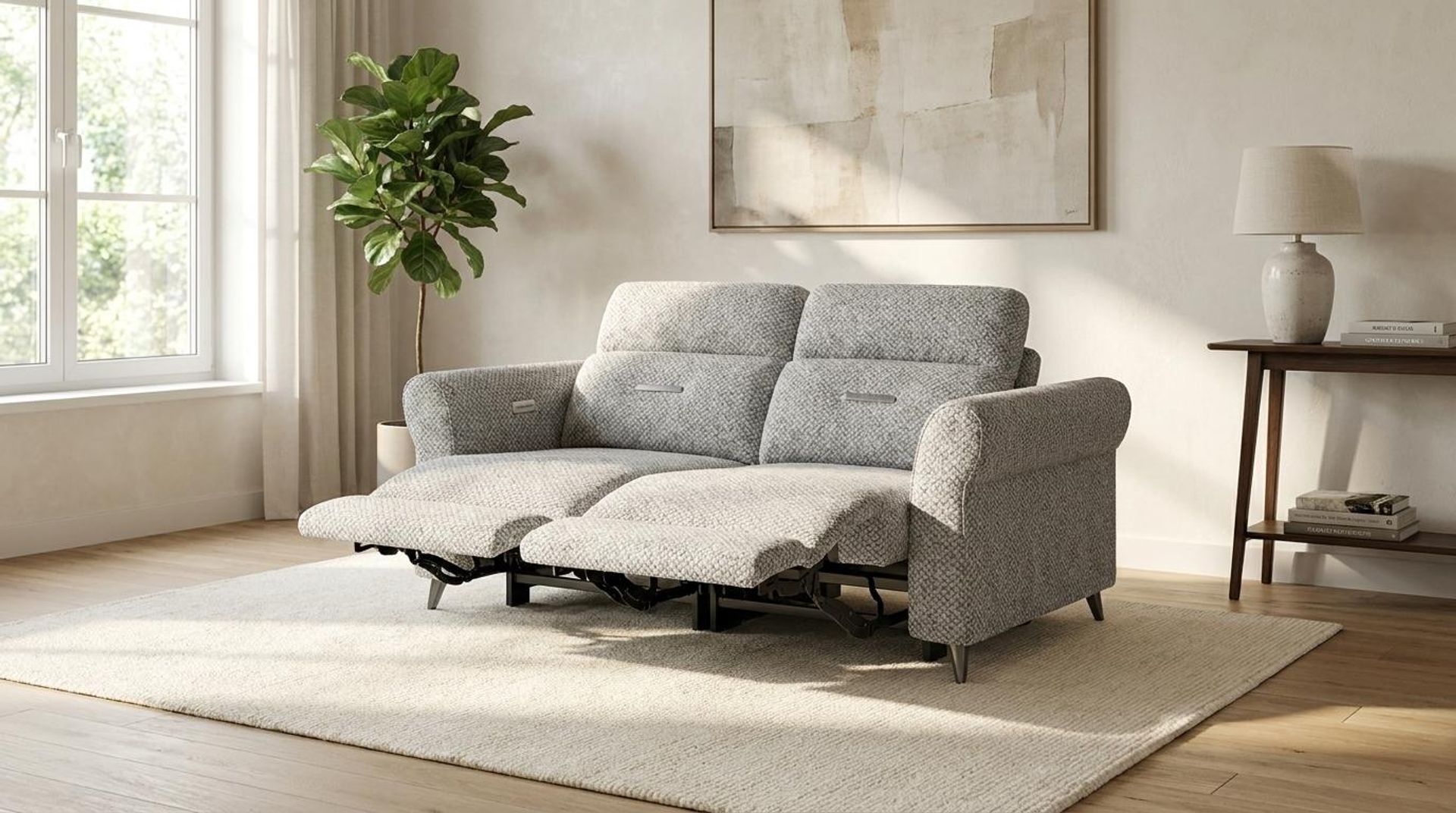 Florian Compact Seat,Electric Recliner Mechanism, 2 Seater ( 2 RR), Opaline Snow Elite