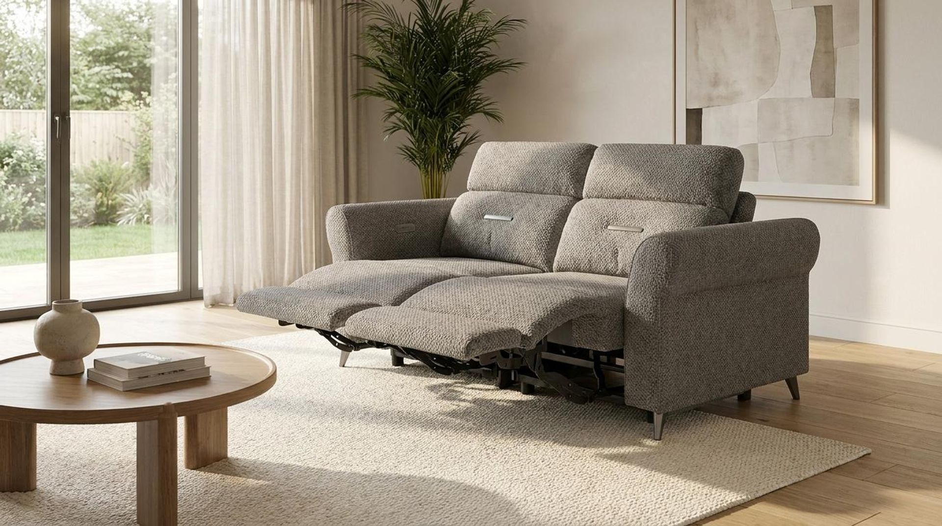 Florian Compact Seat,Electric Recliner Mechanism, 2 Seater ( 2 RR), Clay Beige Elite