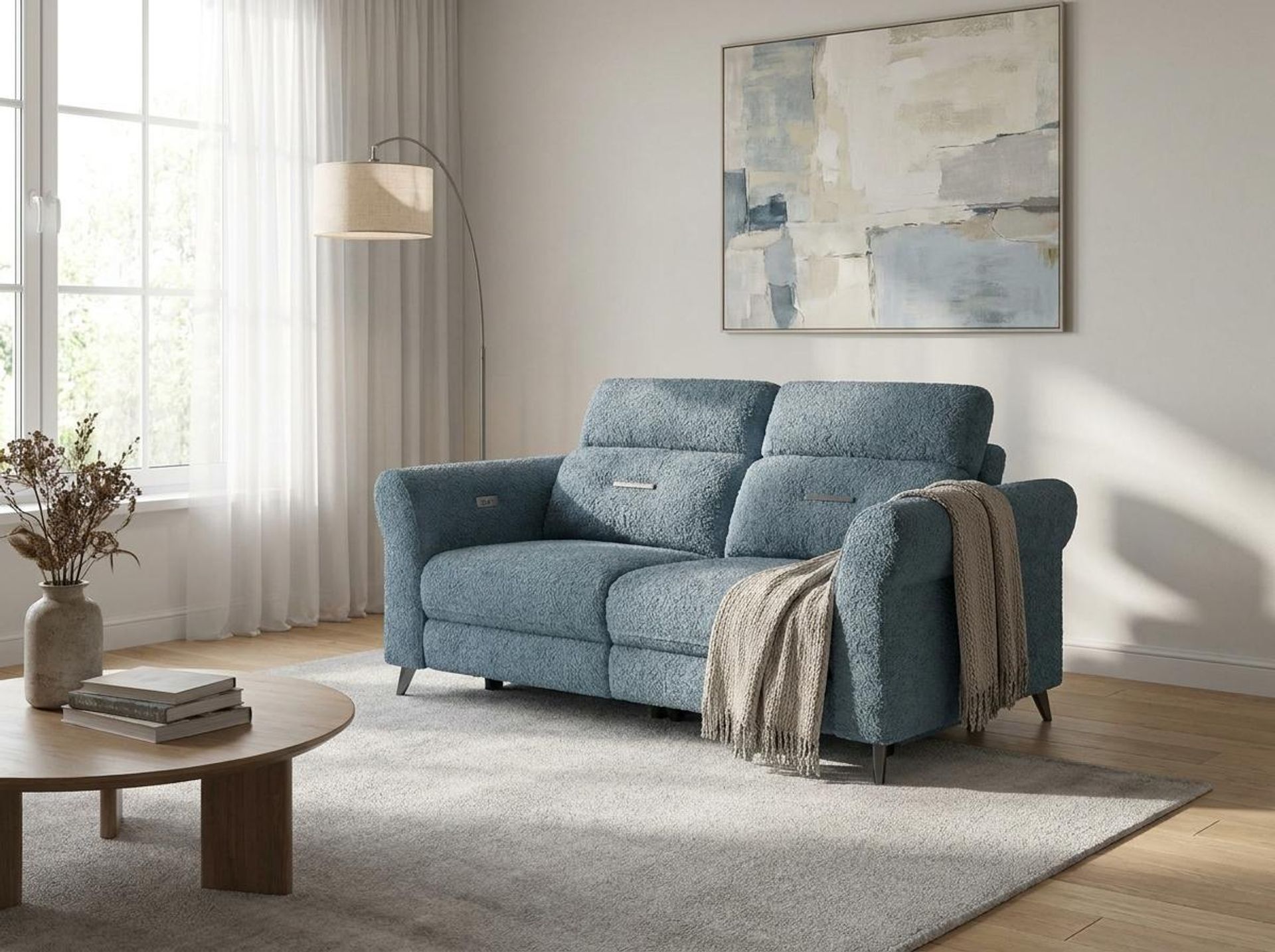 Florian Compact Seat,Electric Recliner Mechanism, 2 Seater ( 2 RR), Steel Mist Elite