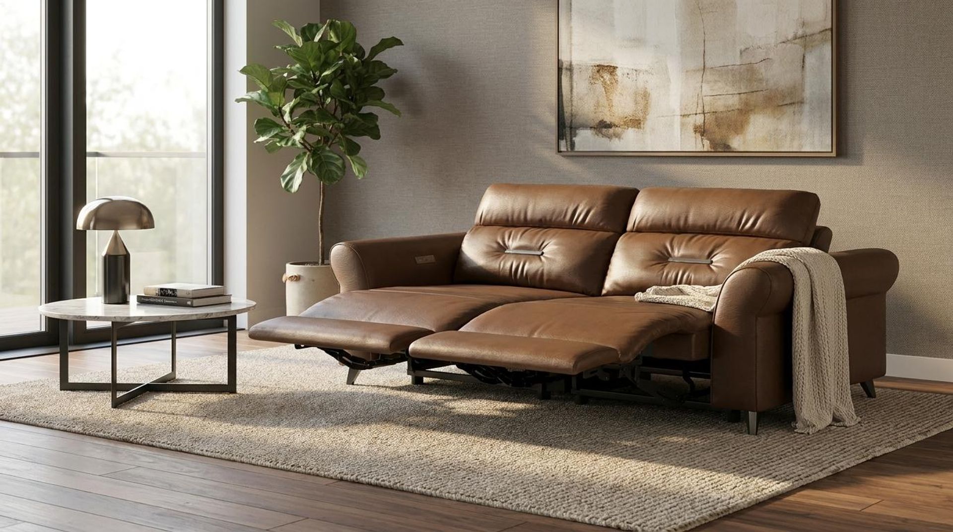 Florian Compact Seat,Electric Recliner Mechanism, 2 Seater ( 2 RR), Cocoa Velvet Vegan Leather