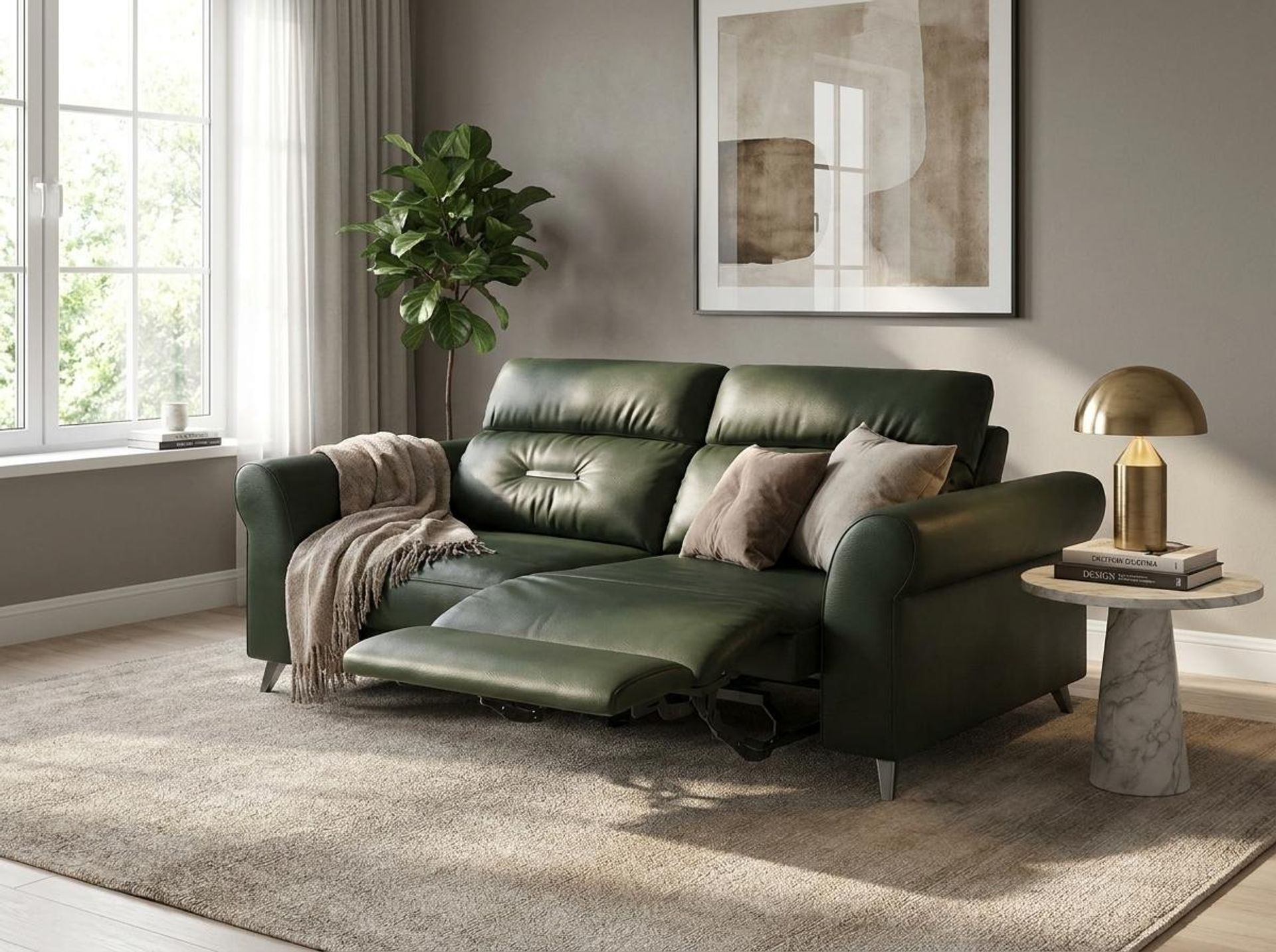 Florian Compact Seat,Electric Recliner Mechanism, 2 Seater ( 2 RR), Dark Forest Mystique Leather Premium