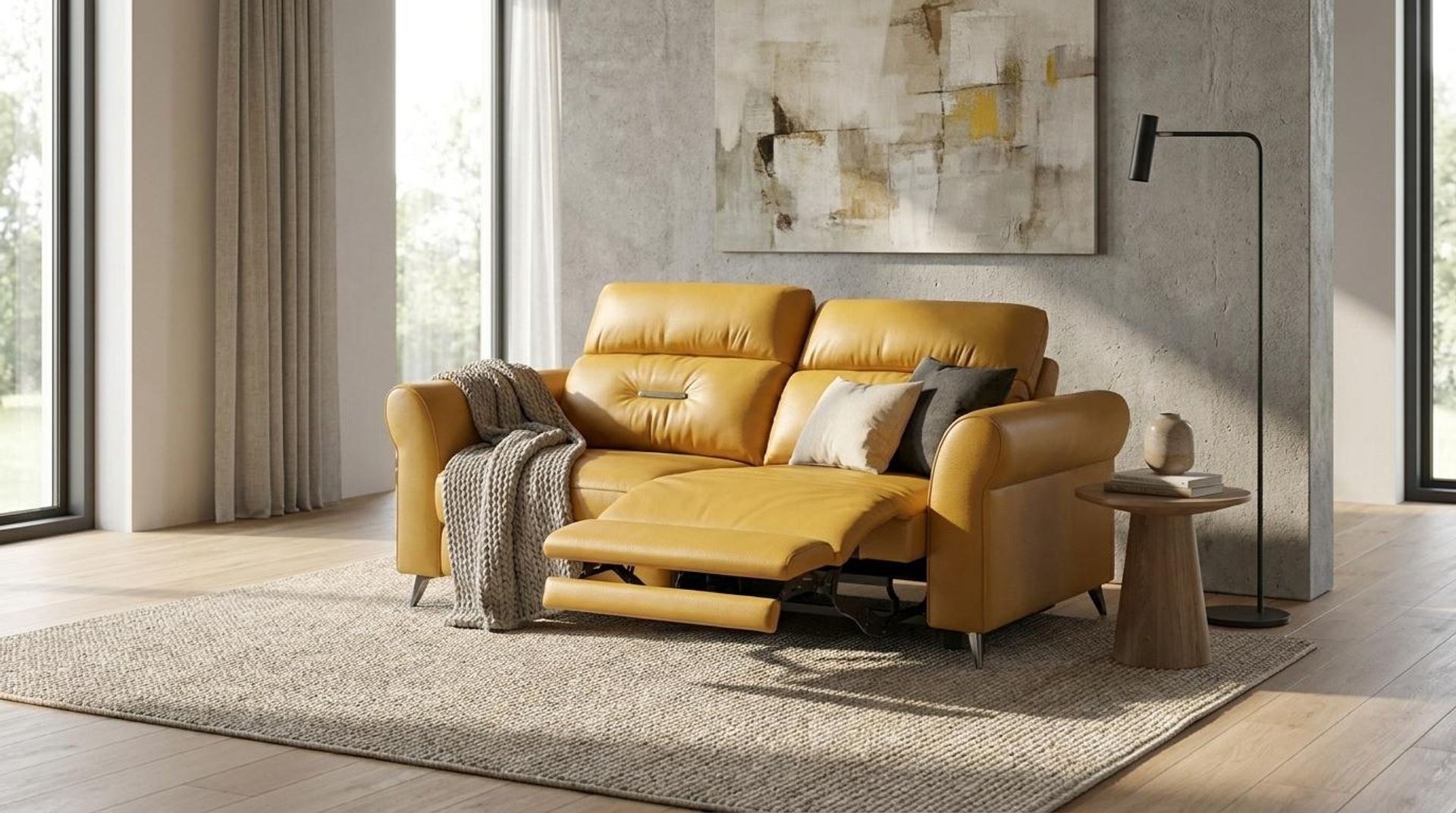 Florian Compact Seat,Electric Recliner Mechanism, 2 Seater ( 2 RR), Golden Temple Aura Leather Essential