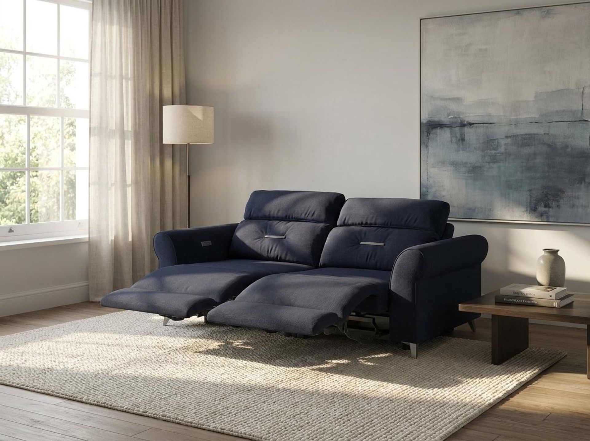 Florian Compact Seat,Electric Recliner Mechanism, 2 Seater ( 2 RR), Arctic Blue Zenith Leather Essential