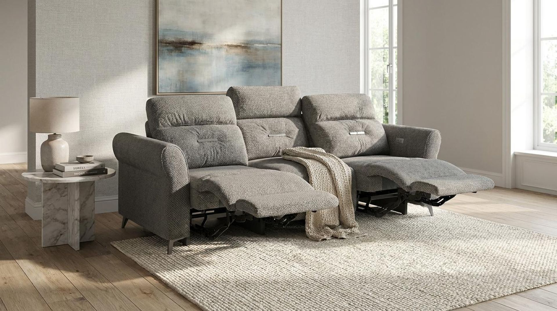Florian Compact Seat,Electric Recliner Mechanism, 3 Seater (2 RR), Clay Beige Elite
