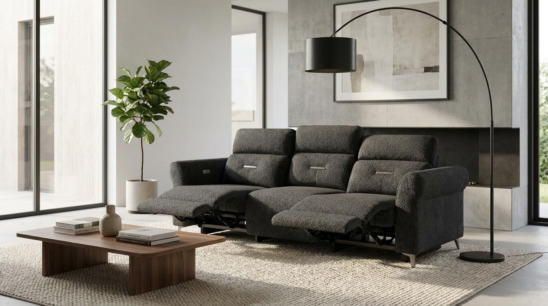 Florian Compact Seat,Electric Recliner Mechanism, 3 Seater (2 RR), Graphite Charcoal Elite