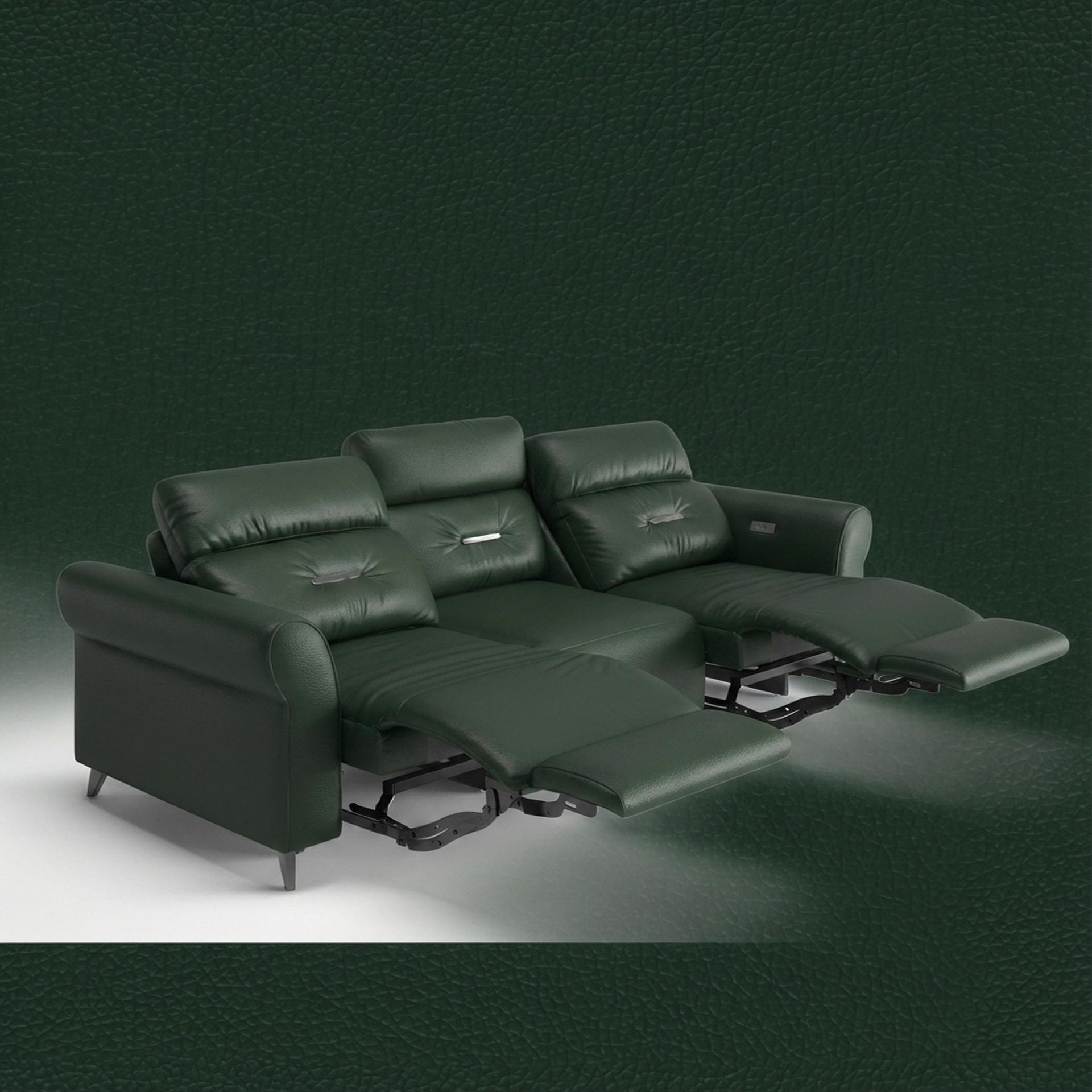 Florian Compact Seat,Electric Recliner Mechanism, 3 Seater (2 RR), Valencia Green Vegan Leather