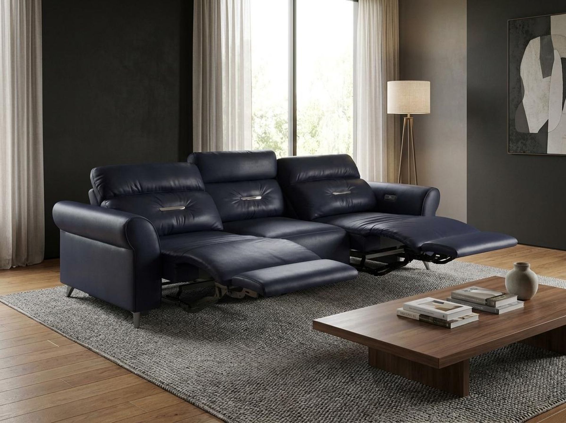 Florian Compact Seat,Electric Recliner Mechanism, 3 Seater (2 RR), Arctic Blue Zenith Leather Essential