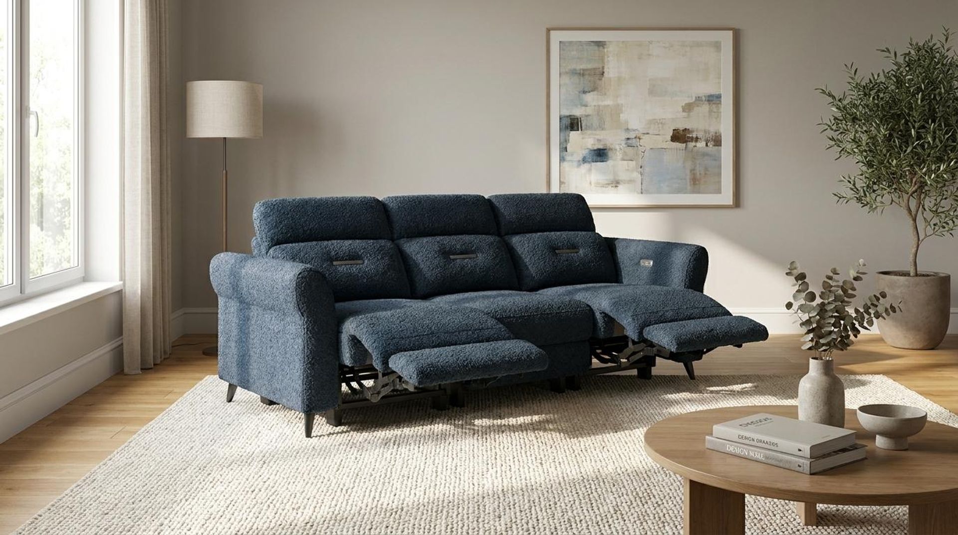 Florian Compact Seat,Electric Recliner Mechanism, 3 Seater (3 RR), Royal Ink Elite