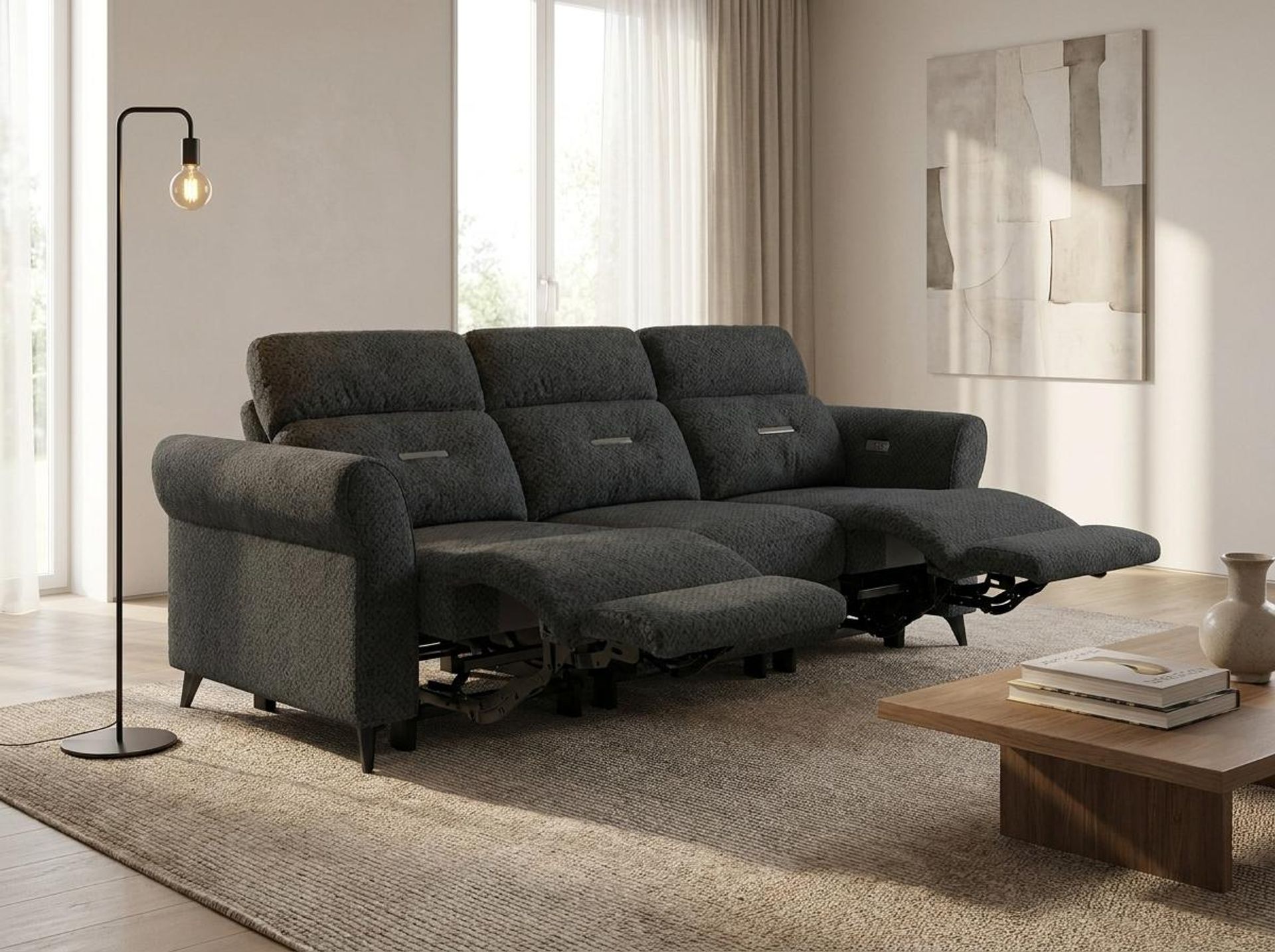 Florian Compact Seat,Electric Recliner Mechanism, 3 Seater (3 RR), Graphite Charcoal Elite