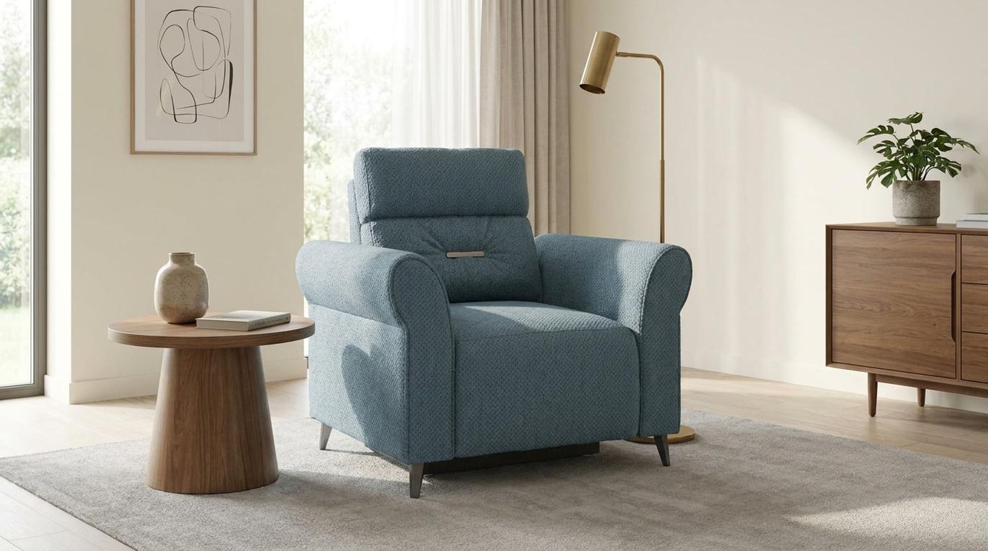 Florian Compact Seat,Static Mechanism, 1 Seater Sofa, Steel Mist Elite