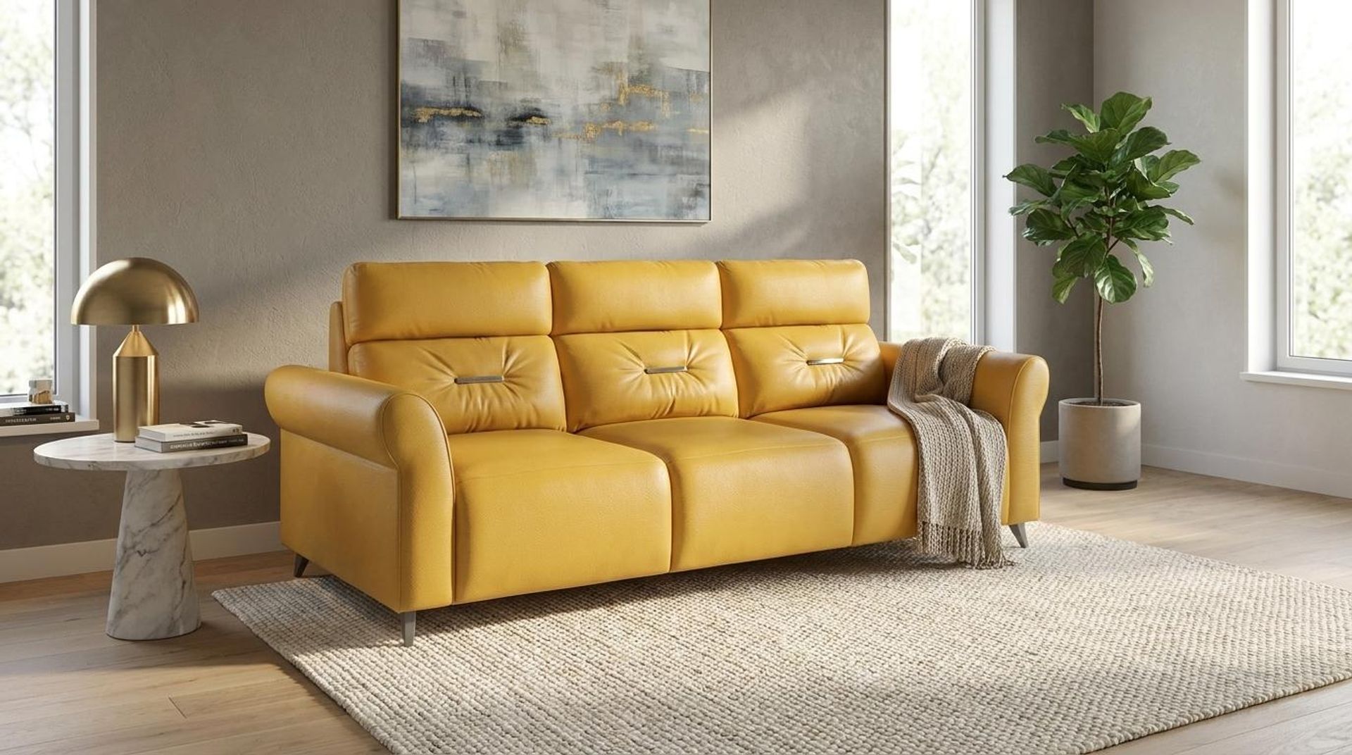 Florian Compact Seat,Static Mechanism, 3 Seater Sofa, Golden Temple Aura Leather Essential