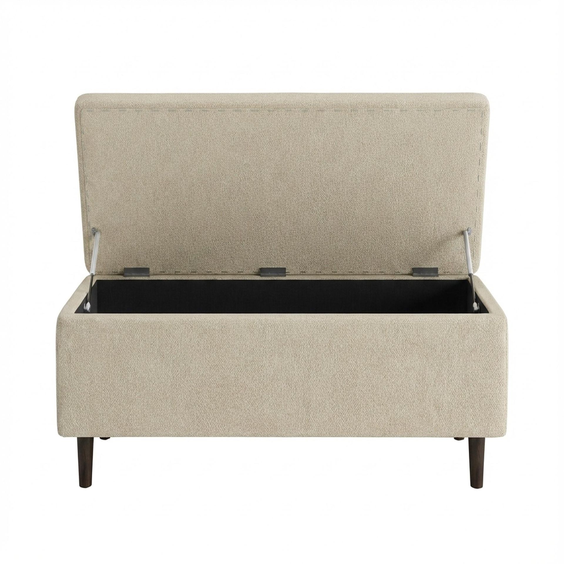 Hayden Home Premium Classic Tufted Hideaway Bench, Coco Walnut Legs, Essential Sand Upholstery