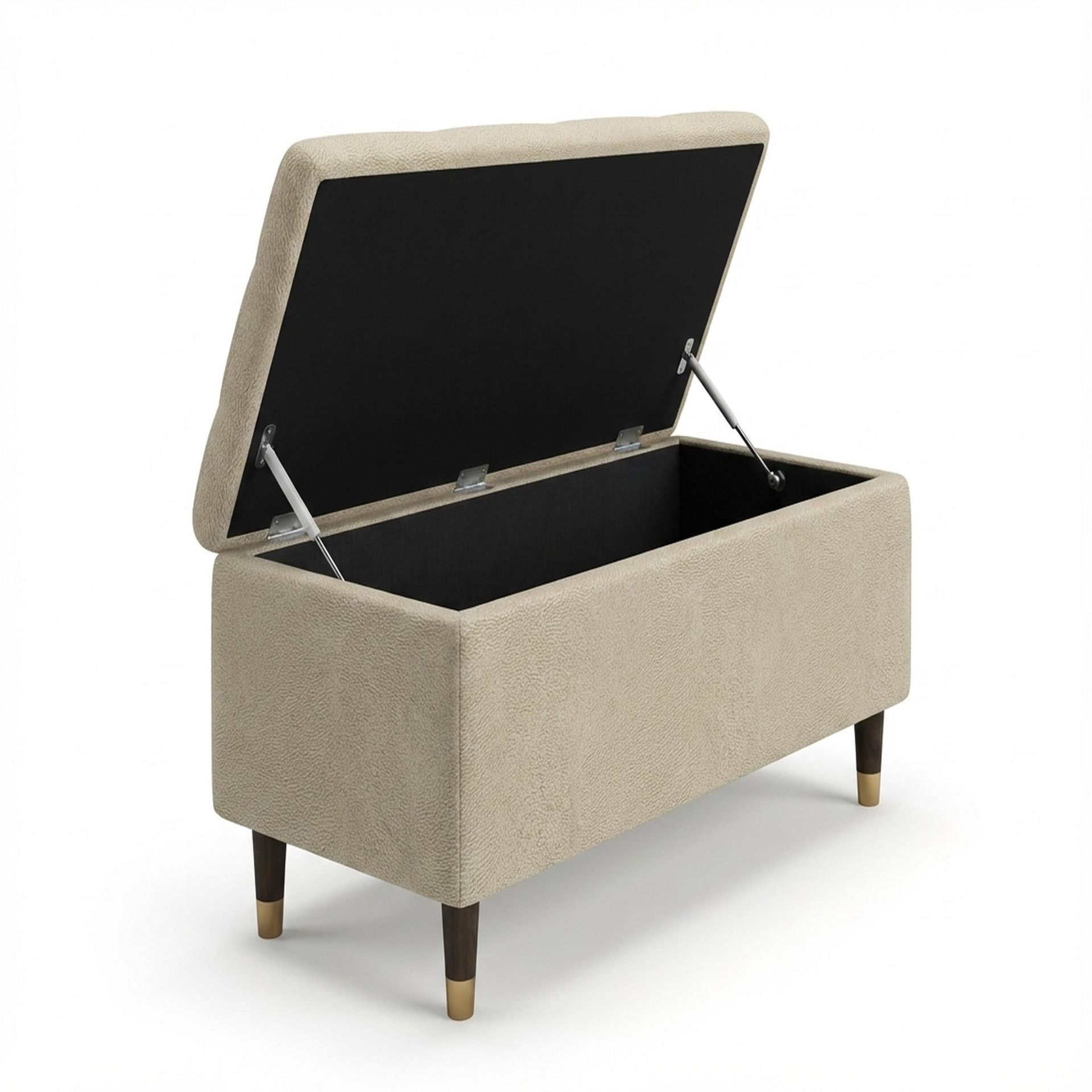 Hayden Home Premium Classic Tufted Hideaway Bench, Coco Walnut Legs, Essential Sand Upholstery