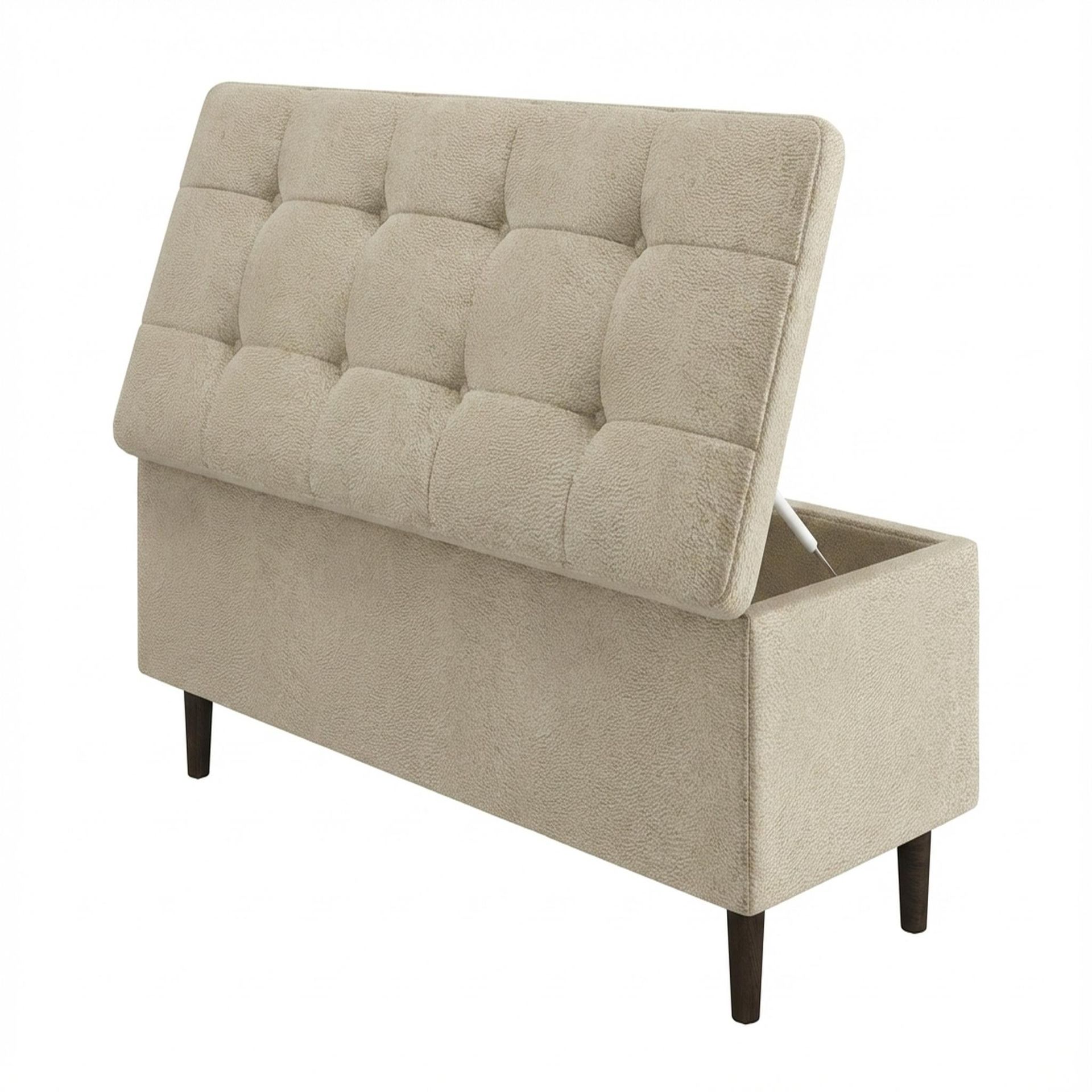 Hayden Home Premium Classic Tufted Hideaway Bench, Coco Walnut Legs, Essential Sand Upholstery