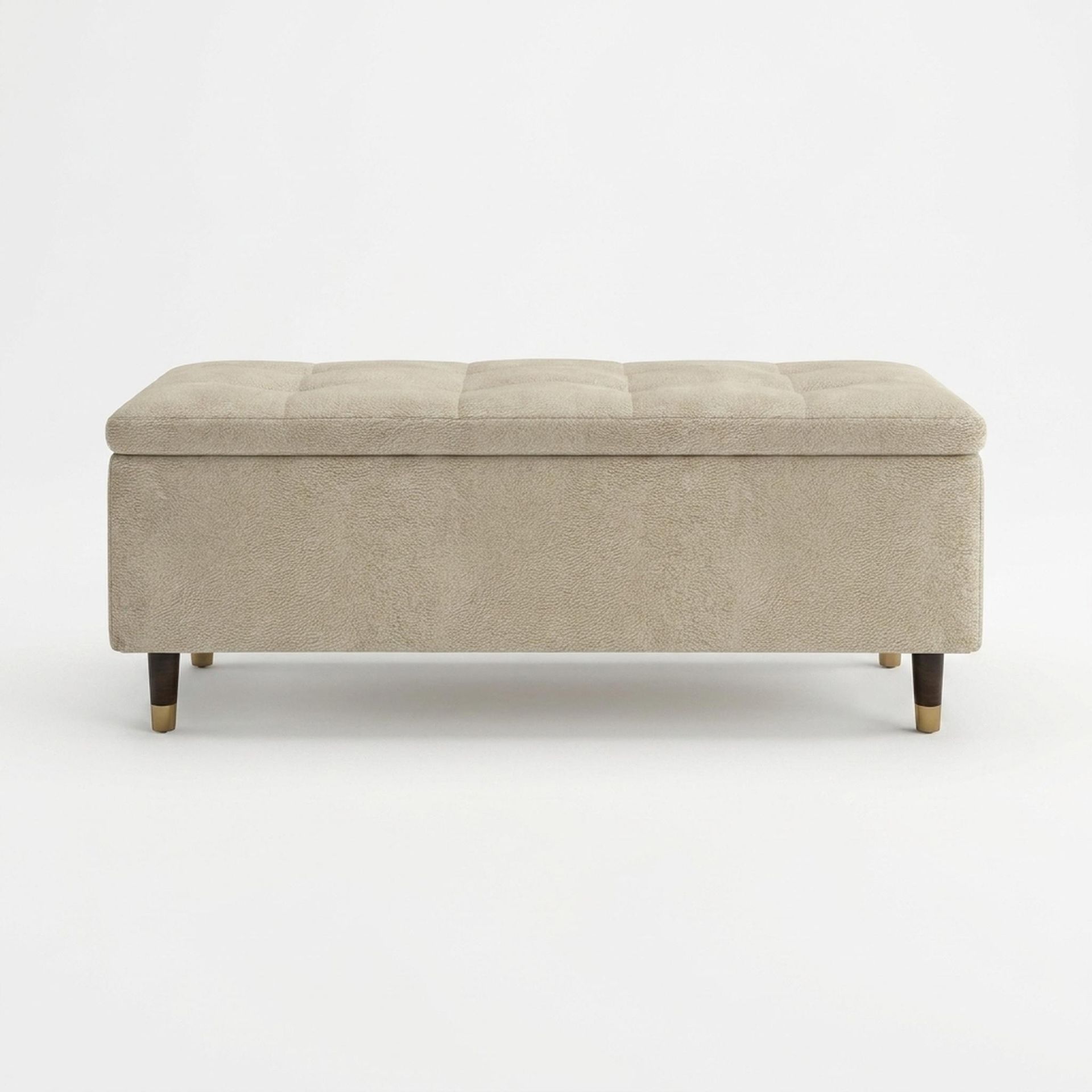 Hayden Home Premium Classic Tufted Hideaway Bench, Coco Walnut Legs, Essential Sand Upholstery