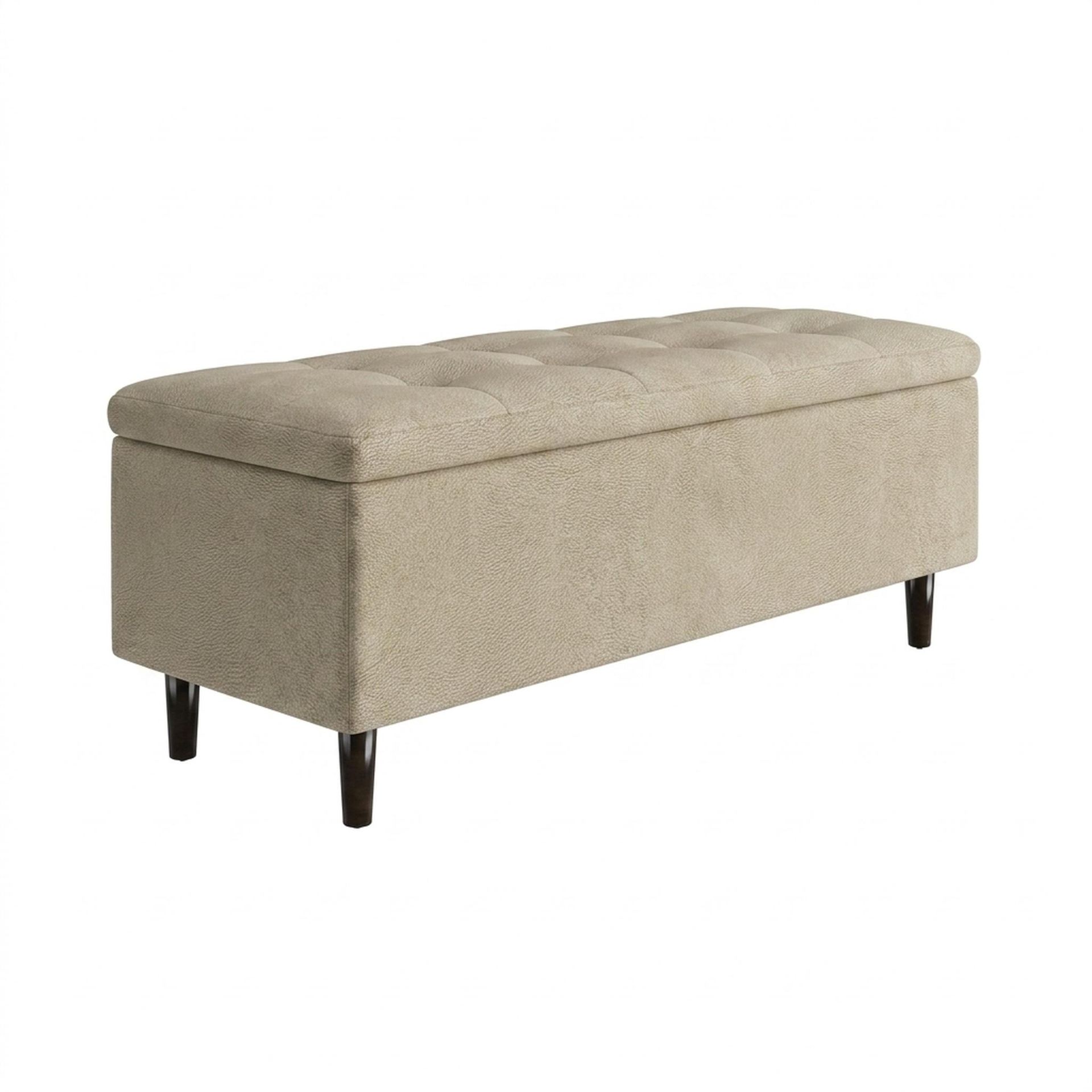 Hayden Home Premium Classic Tufted Hideaway Bench, Coco Walnut Legs, Essential Sand Upholstery
