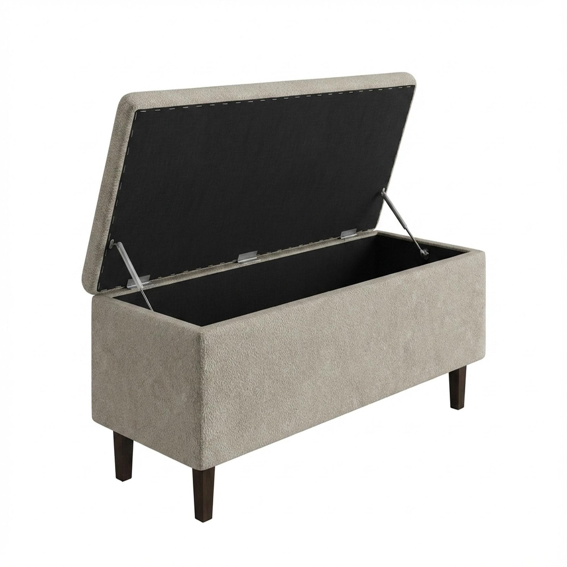 Hayden Home Premium Classic Tufted Hideaway Bench, Coco Walnut Legs, Essential Bone Upholstery