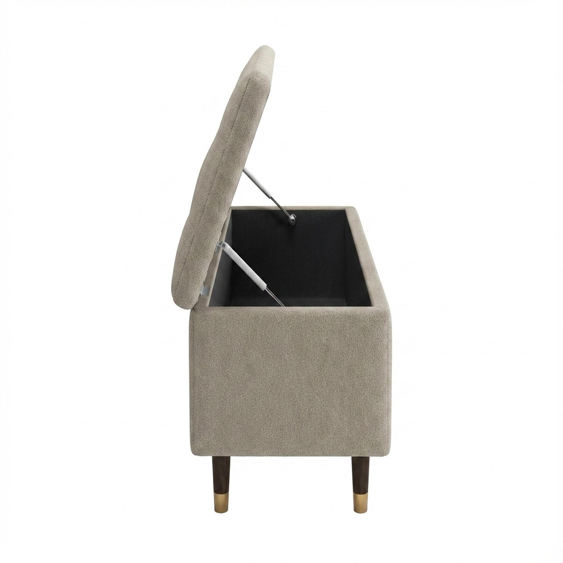 Hayden Home Premium Classic Tufted Hideaway Bench, Coco Walnut Legs, Essential Bone Upholstery