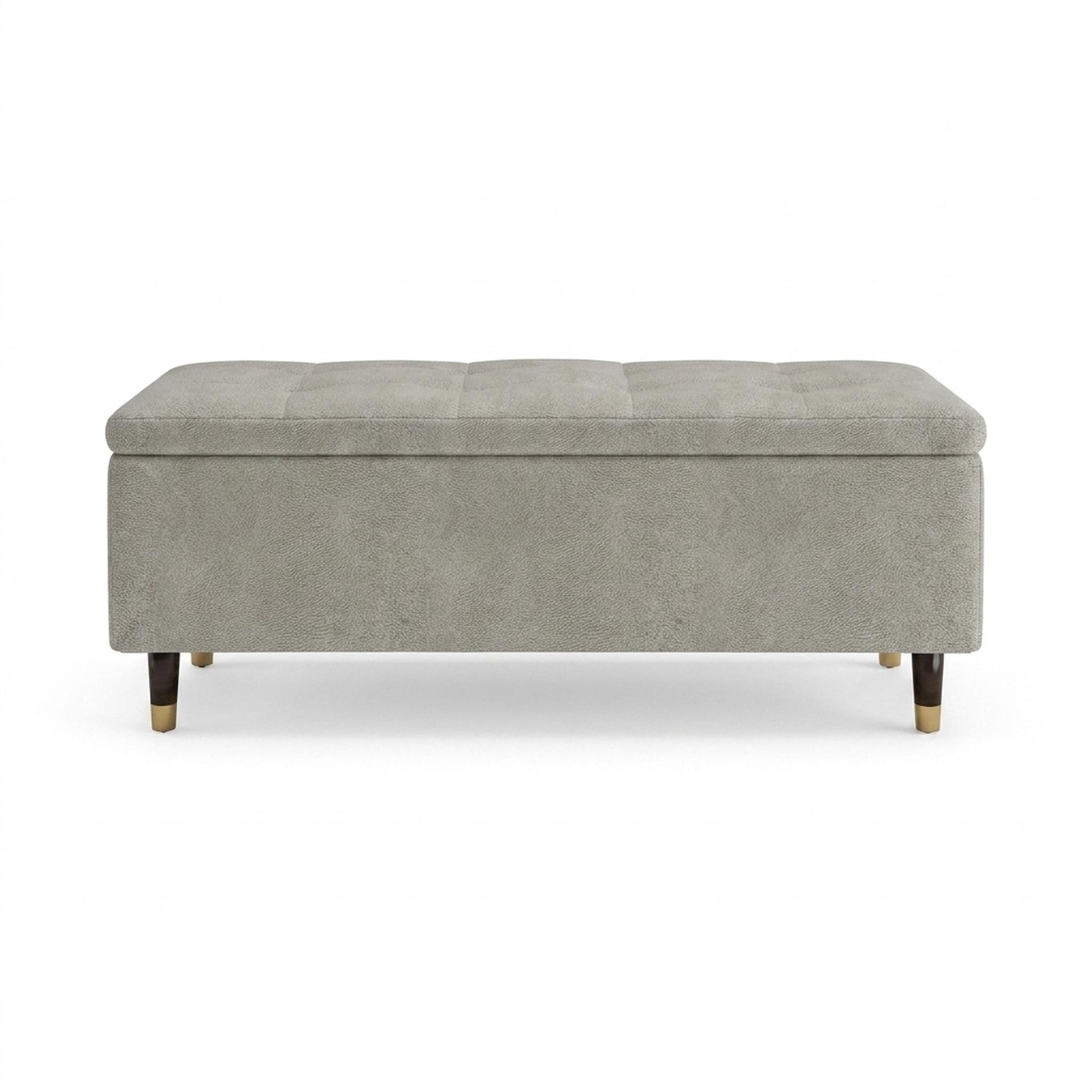 Hayden Home Premium Classic Tufted Hideaway Bench, Coco Walnut Legs, Essential Bone Upholstery