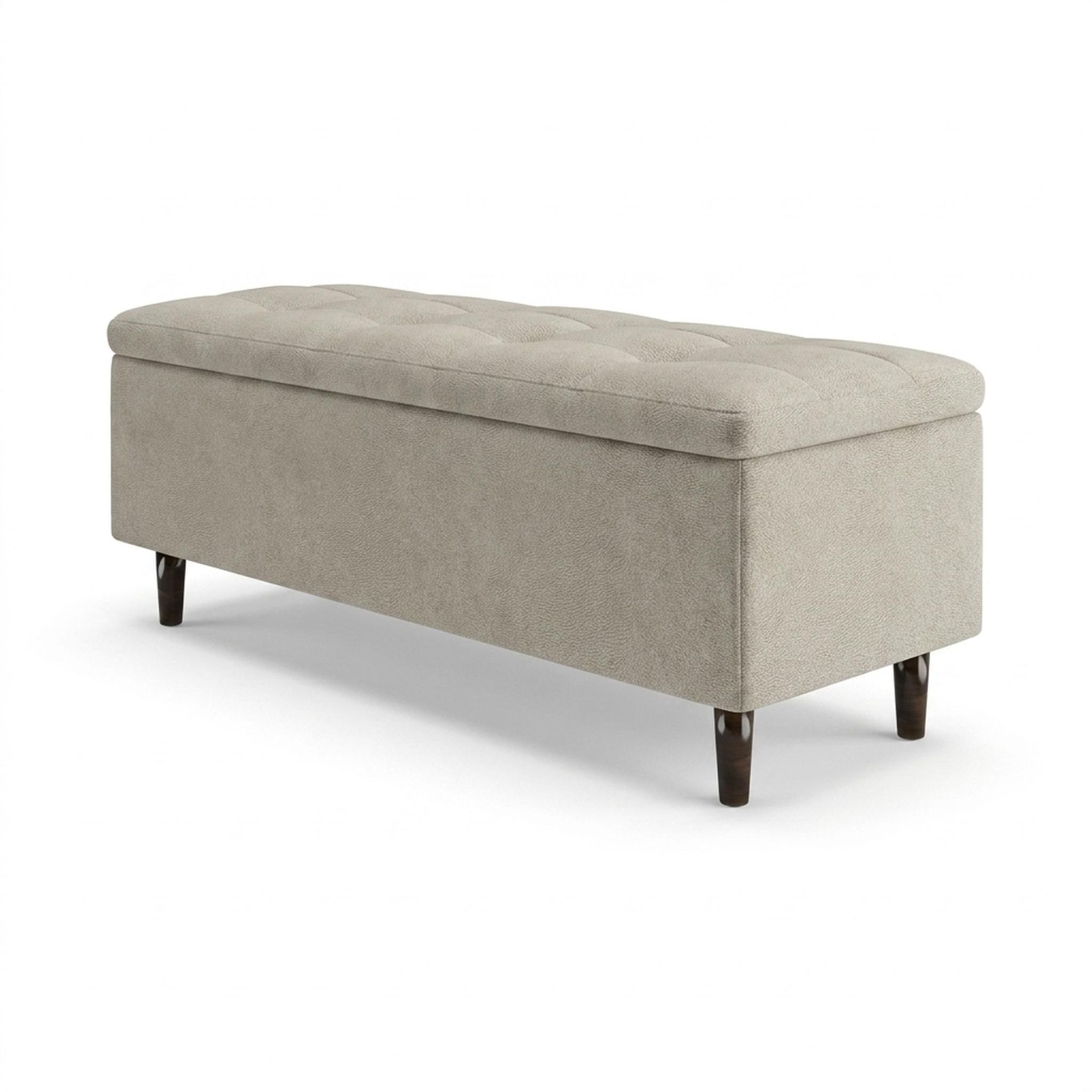 Hayden Home Premium Classic Tufted Hideaway Bench, Coco Walnut Legs, Essential Bone Upholstery