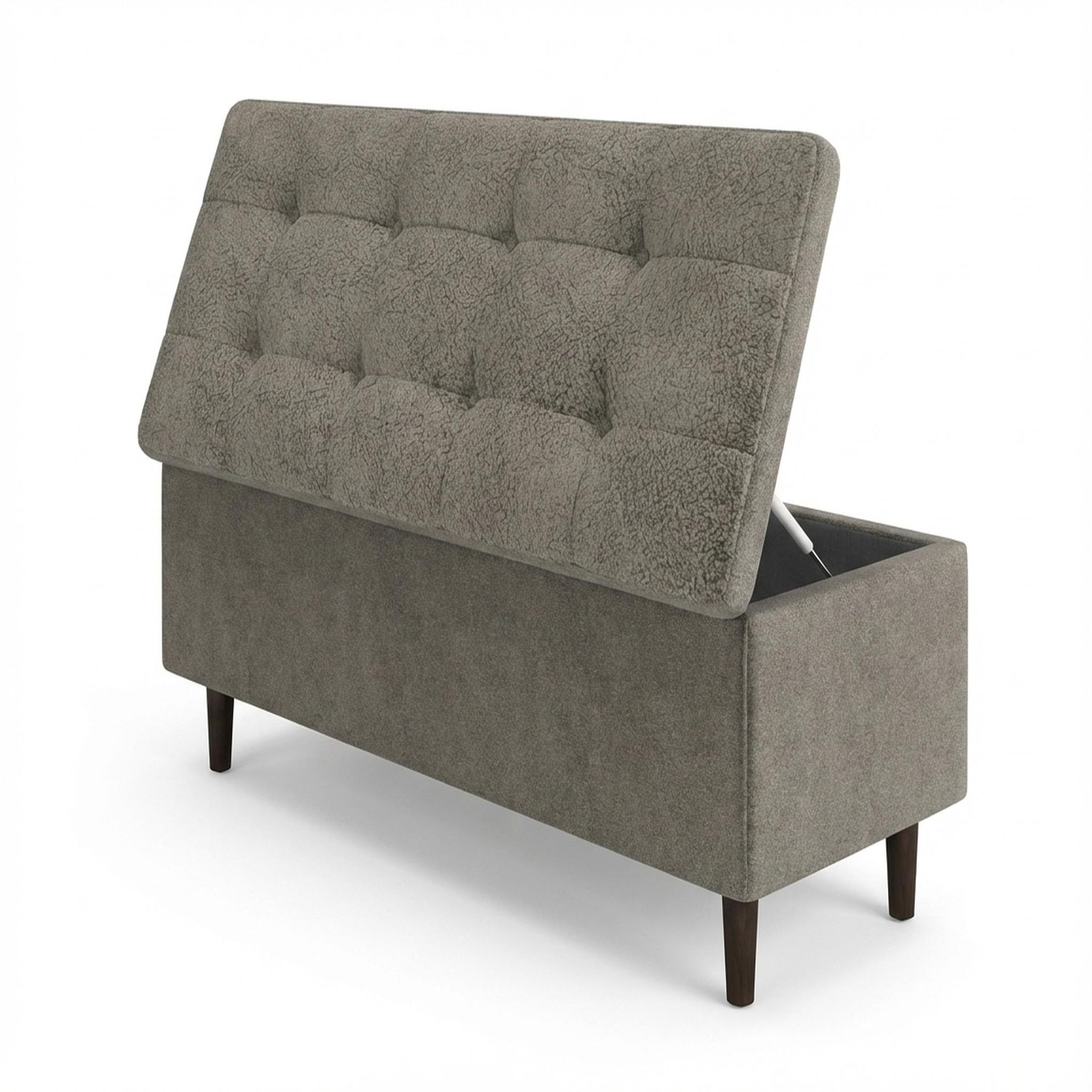 Hayden Home Premium Classic Tufted Hideaway Bench, Coco Walnut Legs, Essential Biscuit Upholstery