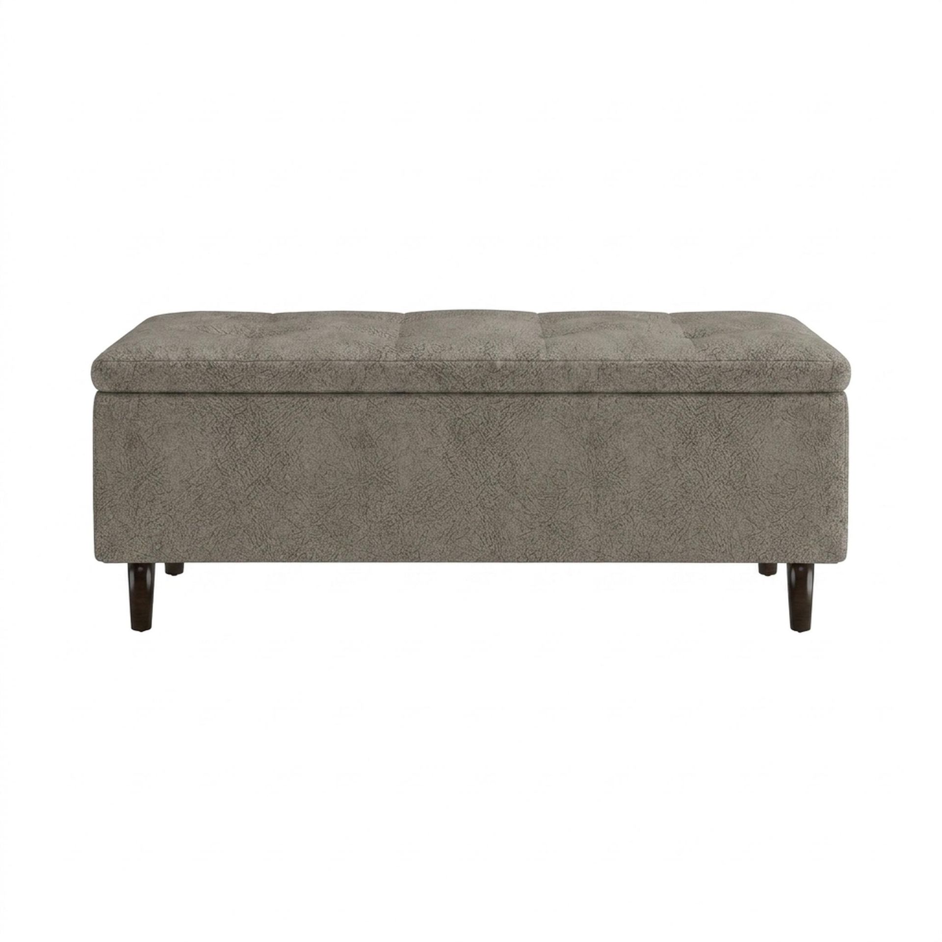 Hayden Home Premium Classic Tufted Hideaway Bench, Coco Walnut Legs, Essential Biscuit Upholstery