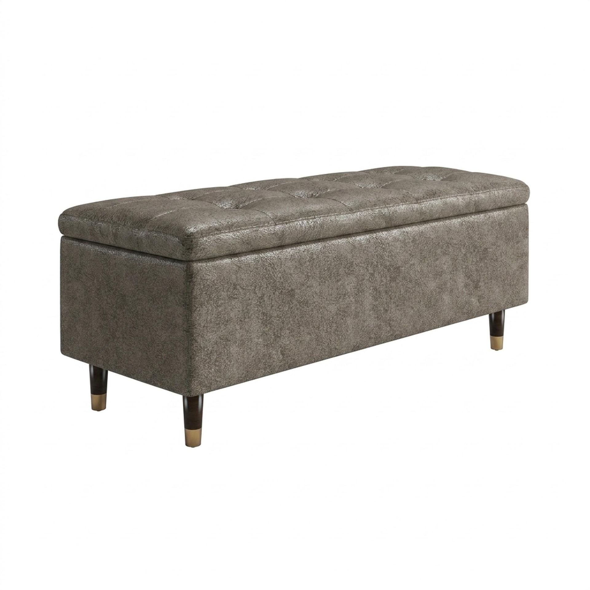 Hayden Home Premium Classic Tufted Hideaway Bench, Coco Walnut Legs, Essential Biscuit Upholstery