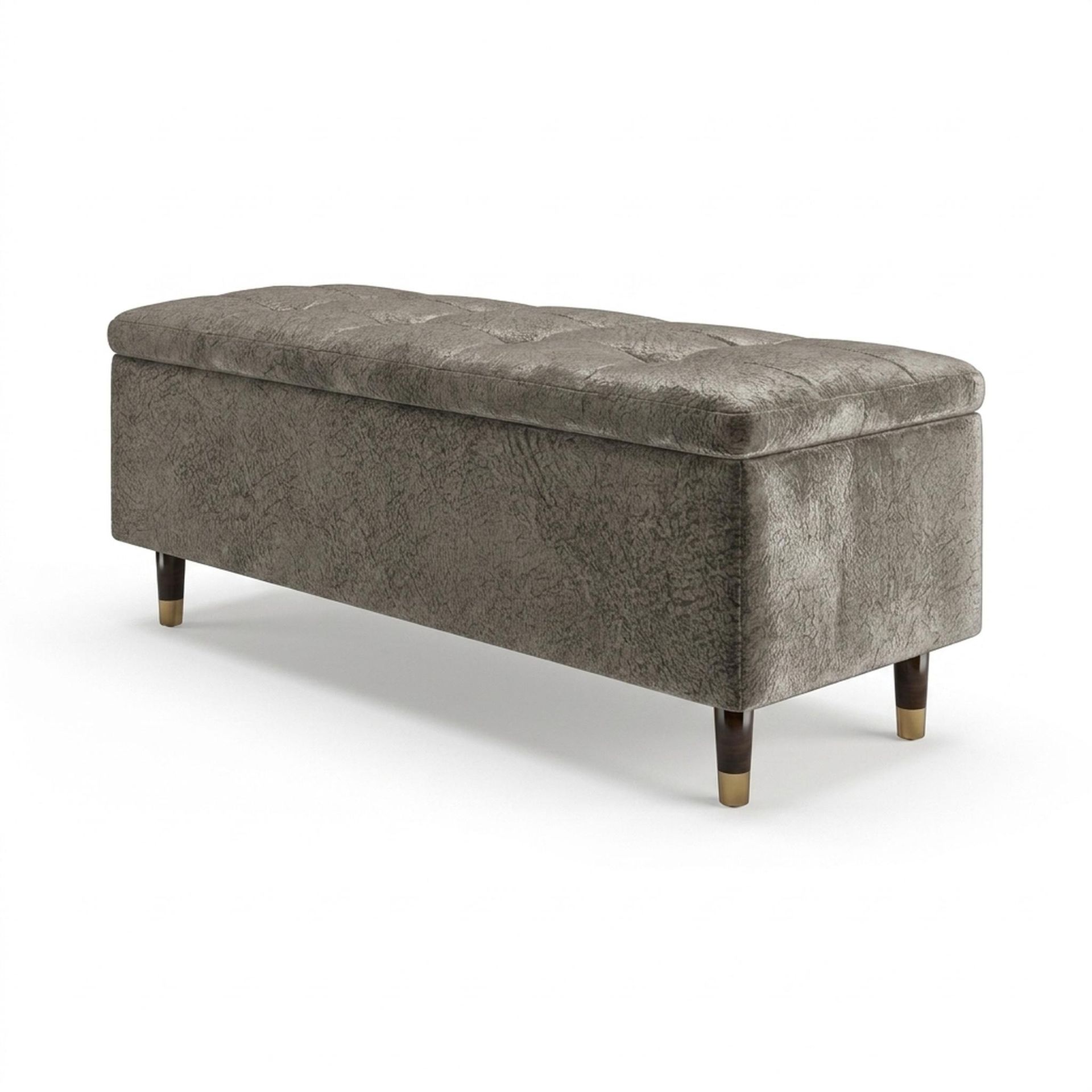 Hayden Home Premium Classic Tufted Hideaway Bench, Coco Walnut Legs, Essential Biscuit Upholstery