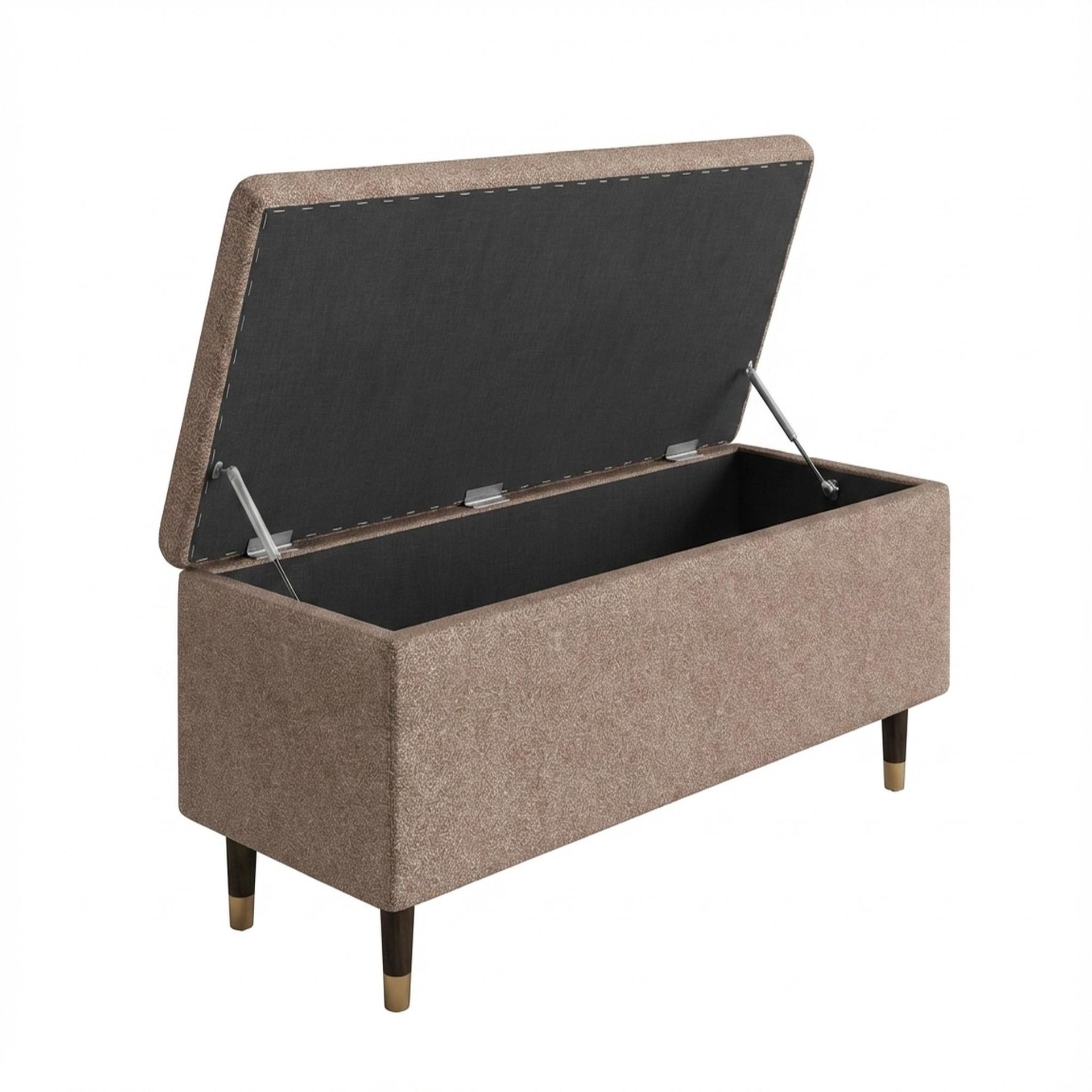 Hayden Home Premium Classic Tufted Hideaway Bench, Coco Walnut Legs, Essential Ballet Slipper Upholstery