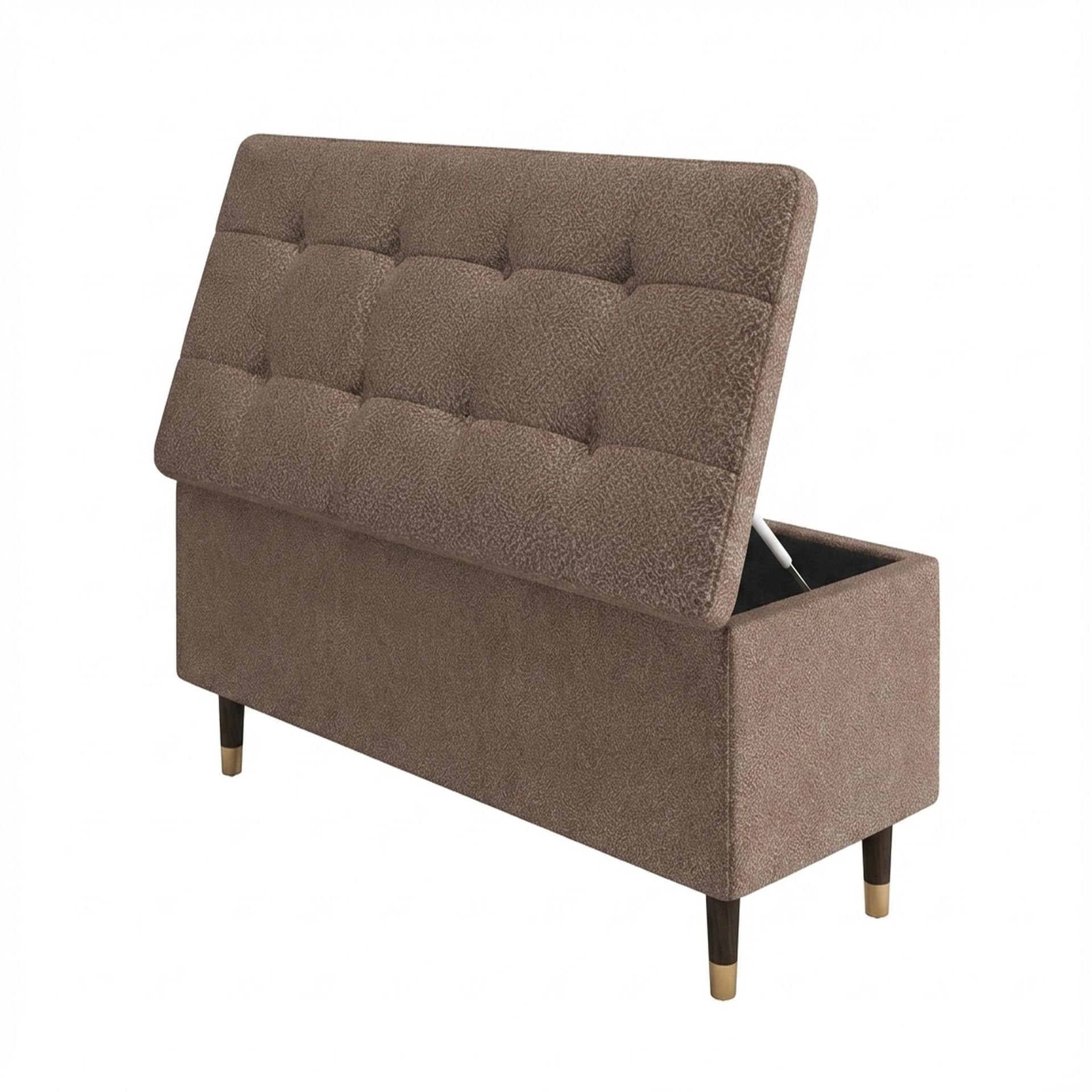 Hayden Home Premium Classic Tufted Hideaway Bench, Coco Walnut Legs, Essential Ballet Slipper Upholstery