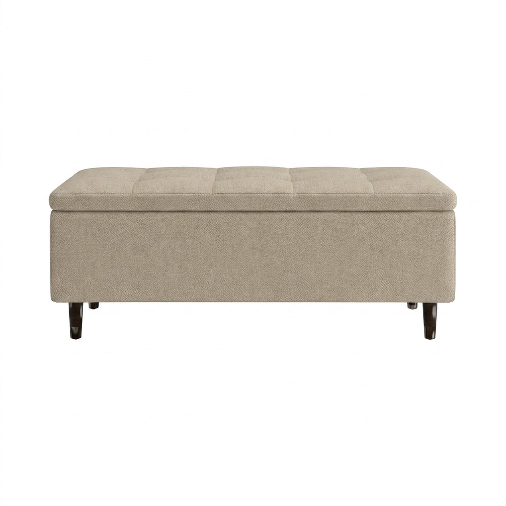 Hayden Home Premium Classic Tufted Hideaway Bench, Coco Walnut Legs, Premium Alabaster Upholstery