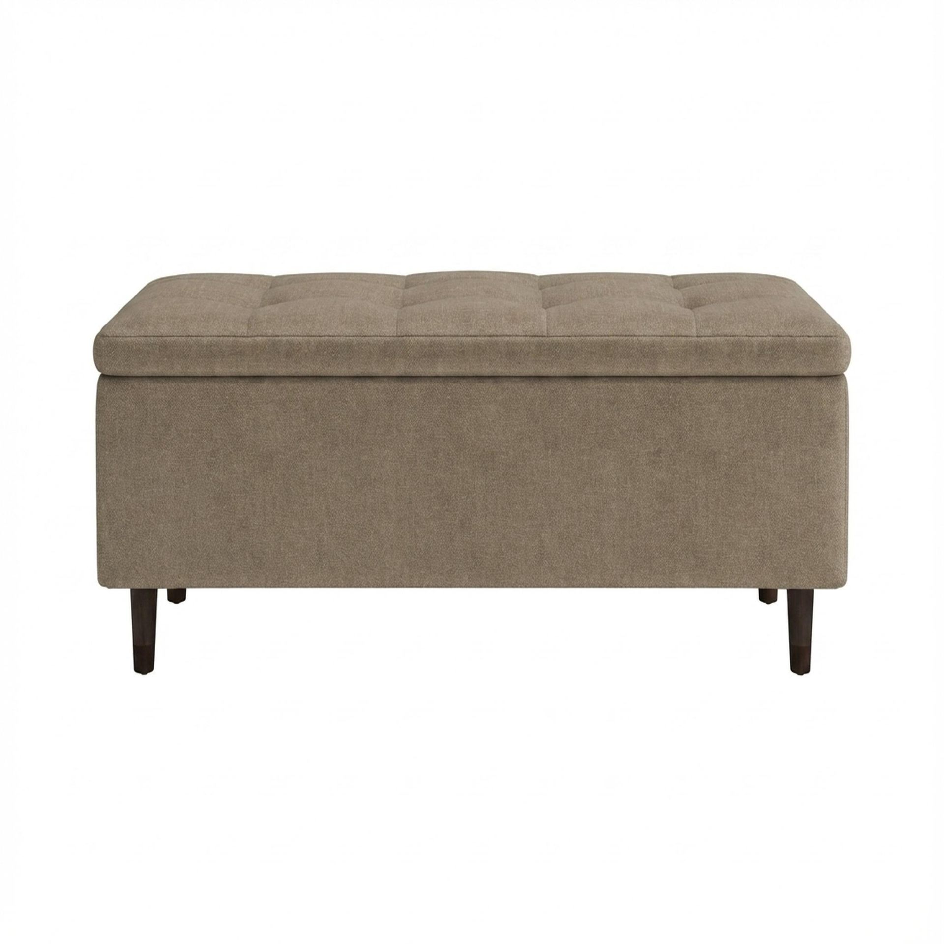 Hayden Home Premium Classic Tufted Hideaway Bench, Coco Walnut Legs, Premium Dusky Biege Upholstery