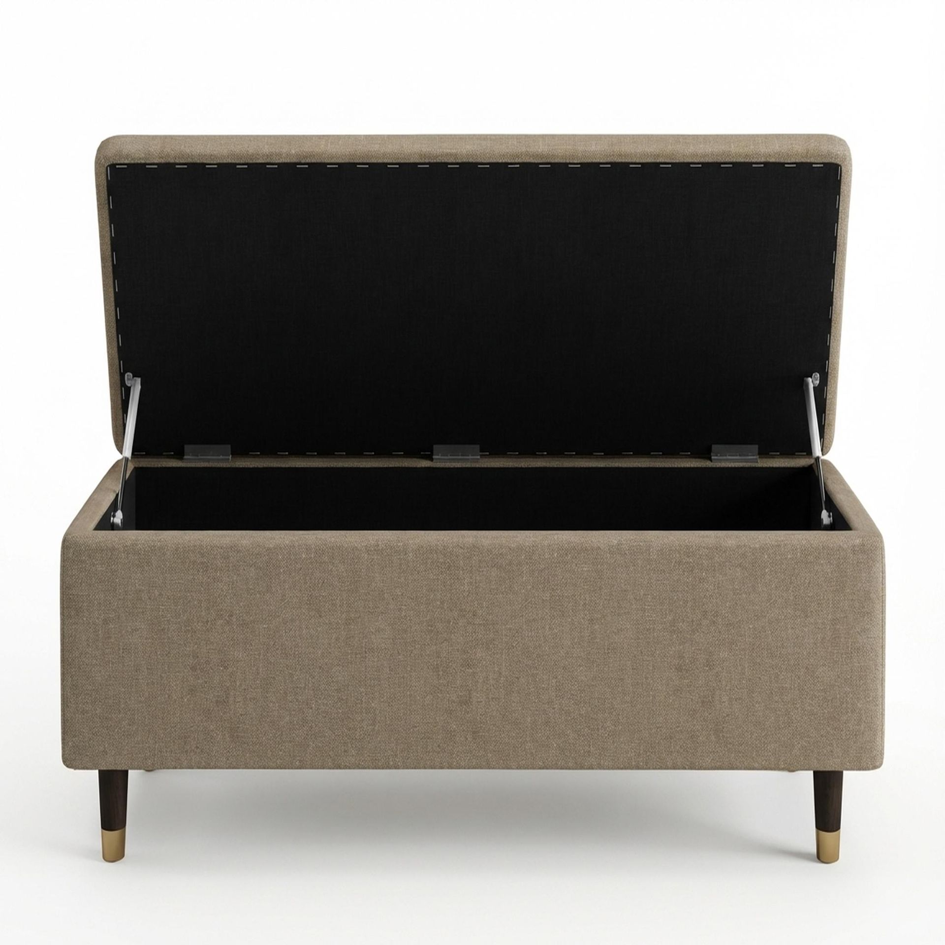 Hayden Home Premium Classic Tufted Hideaway Bench, Coco Walnut Legs, Premium Dusky Biege Upholstery
