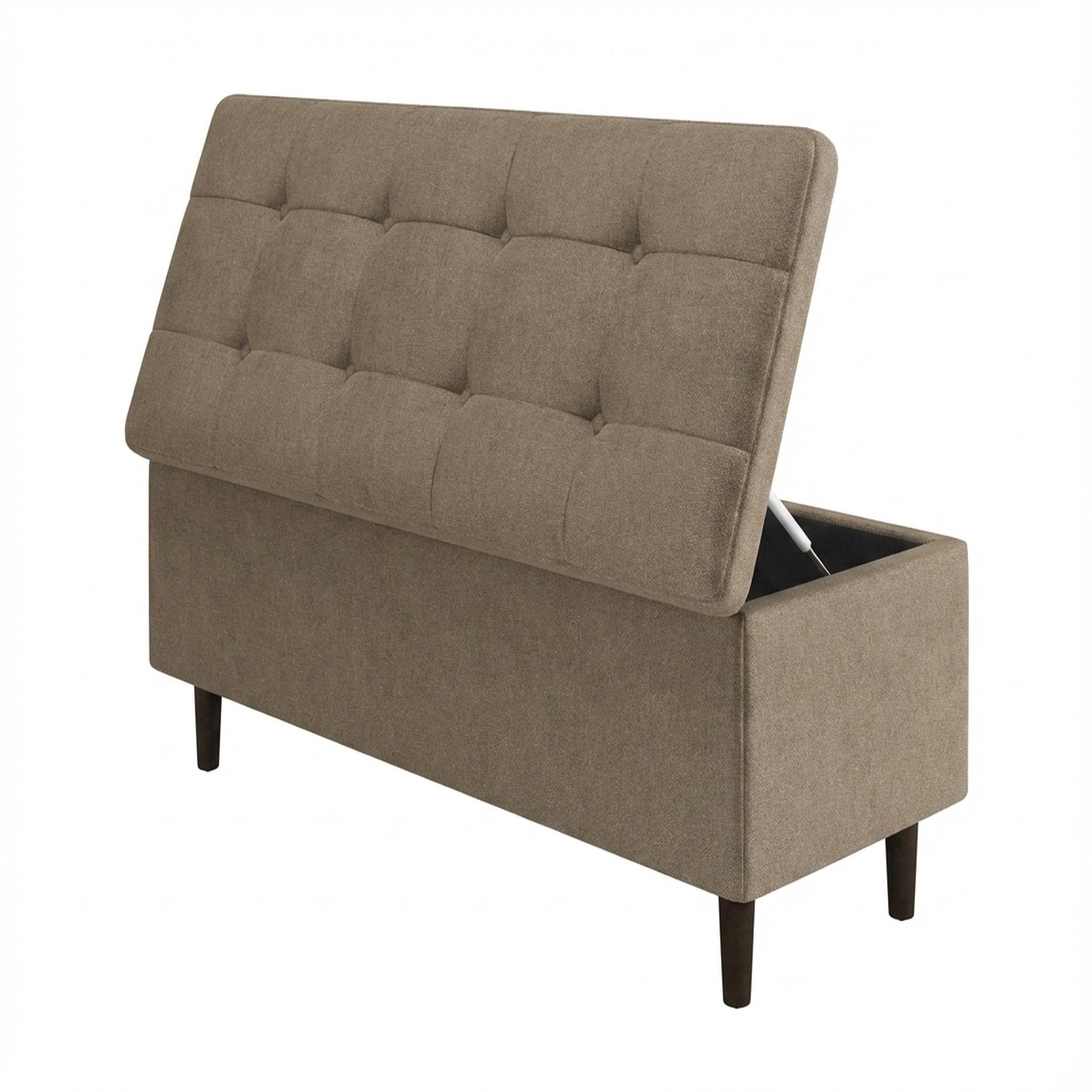 Hayden Home Premium Classic Tufted Hideaway Bench, Coco Walnut Legs, Premium Dusky Biege Upholstery