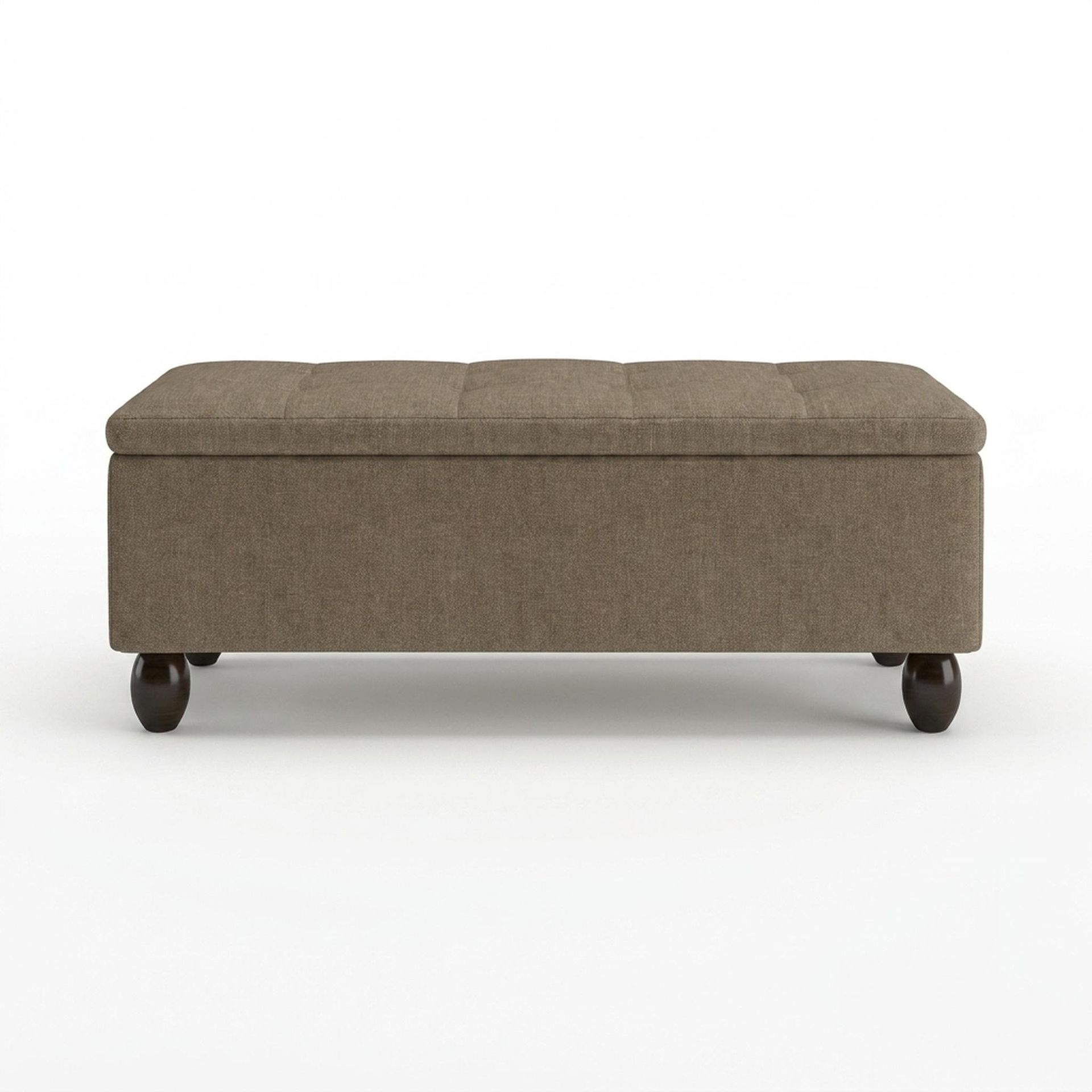 Hayden Home Premium Classic Tufted Hideaway Bench, Coco Walnut Legs, Premium Dusky Biege Upholstery
