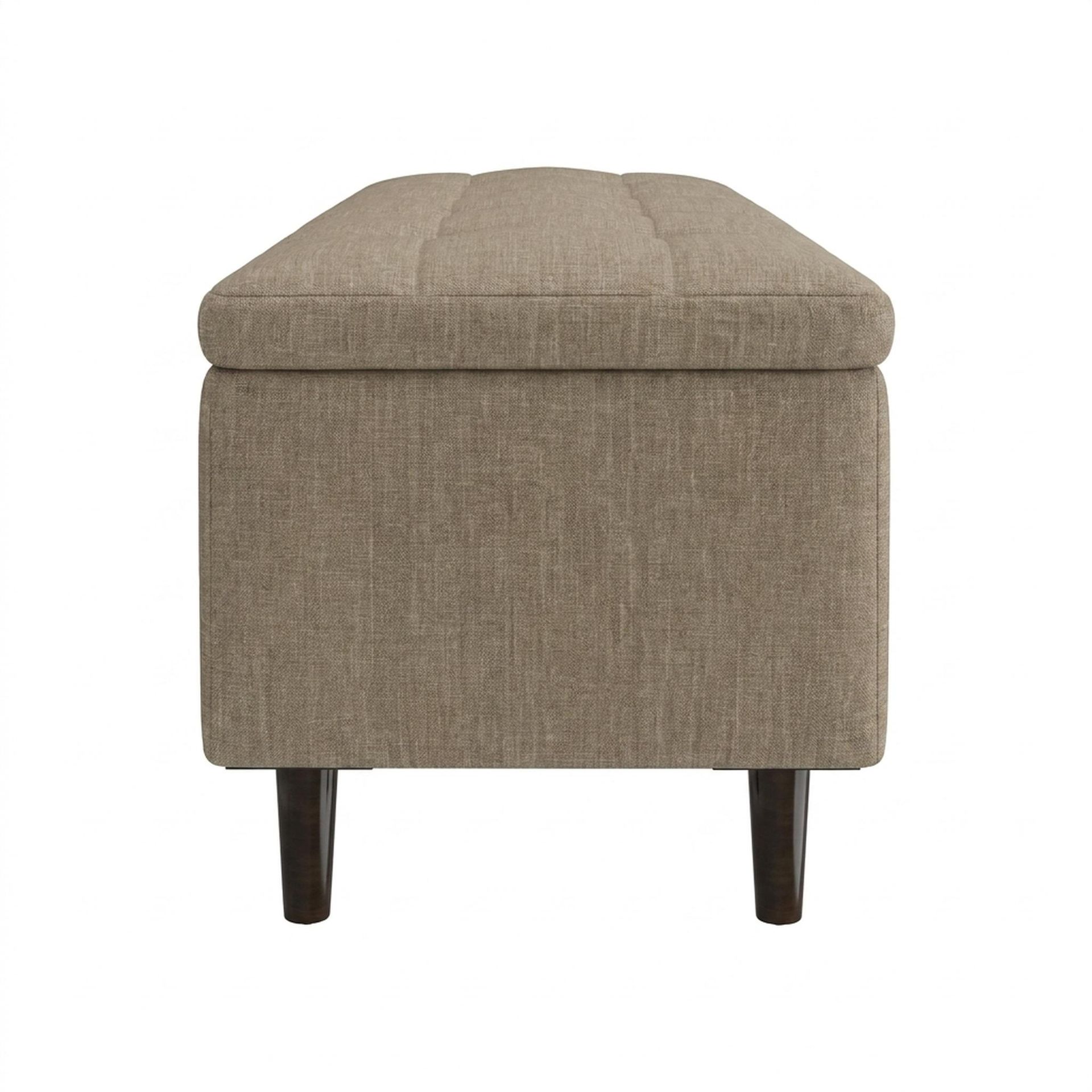 Hayden Home Premium Classic Tufted Hideaway Bench, Coco Walnut Legs, Premium Dusky Biege Upholstery