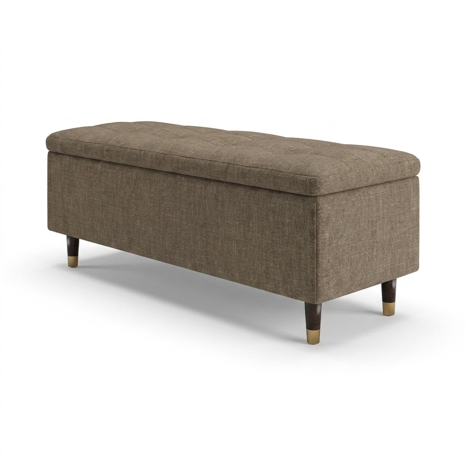 Hayden Home Premium Classic Tufted Hideaway Bench, Coco Walnut Legs, Premium Dusky Biege Upholstery