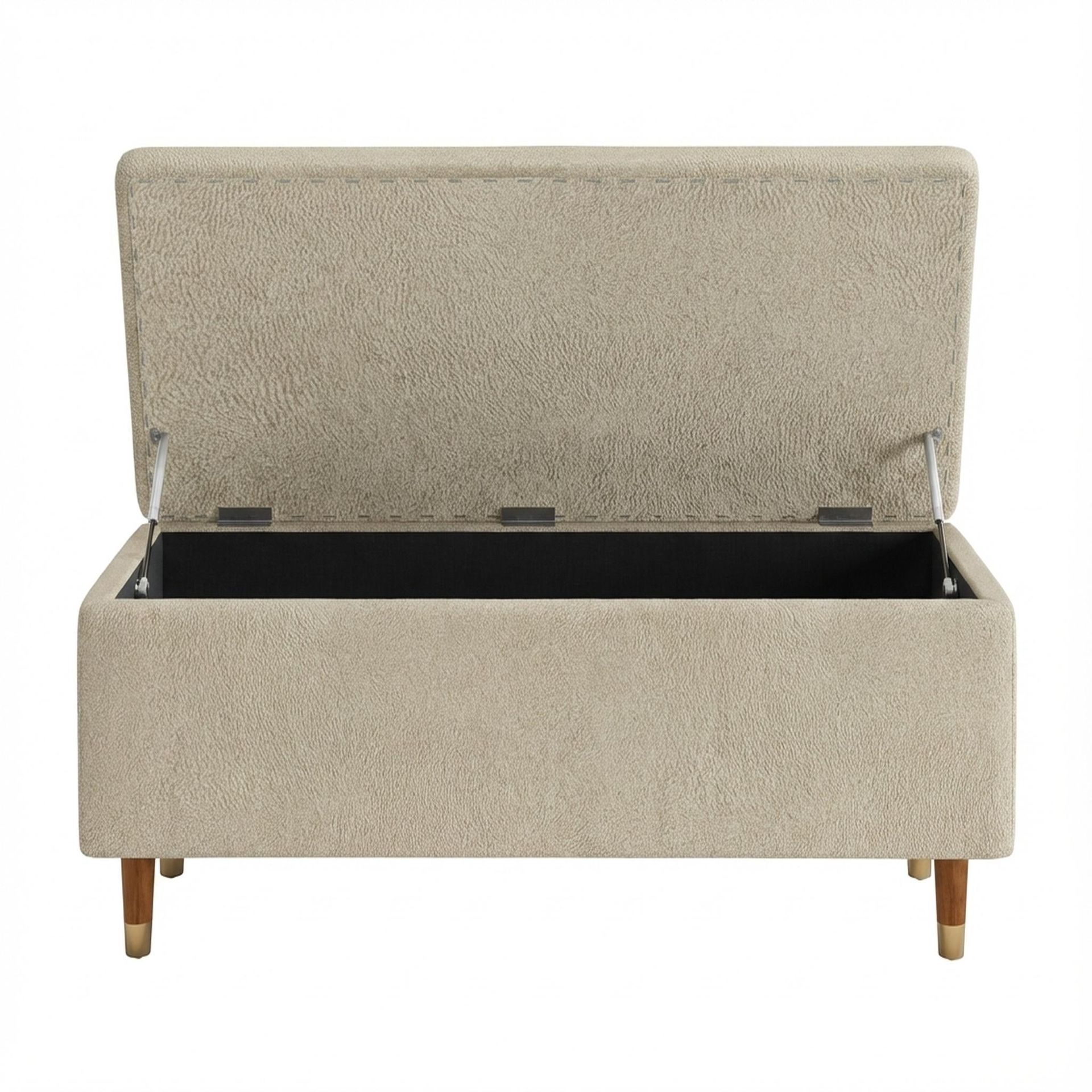Hayden Home Premium Classic Tufted Hideaway Bench, Warm Cedar Legs, Essential Sand Upholstery