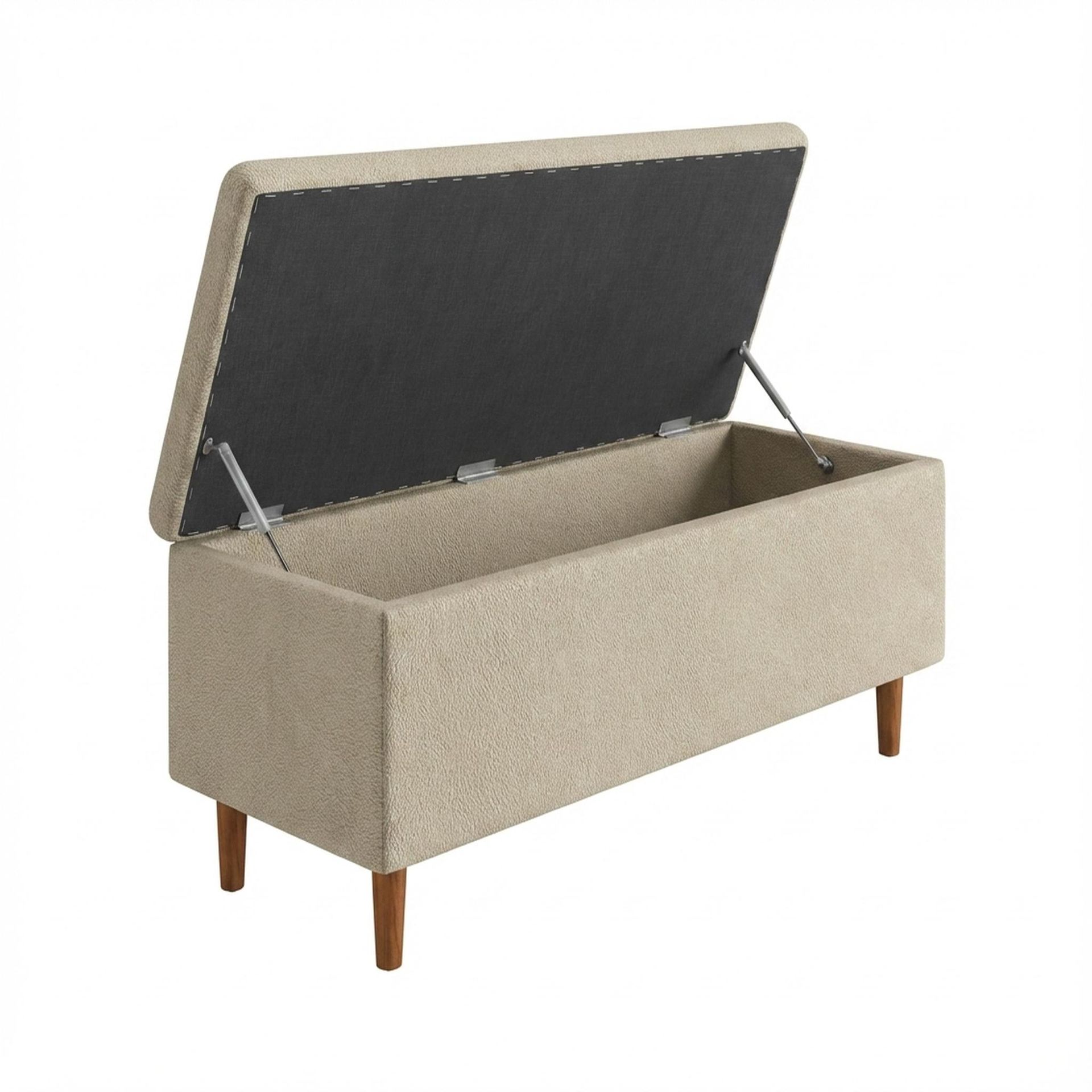 Hayden Home Premium Classic Tufted Hideaway Bench, Warm Cedar Legs, Essential Sand Upholstery